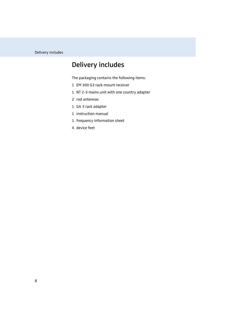 Delivery includes | Sennheiser Rack-mount Receiver EM 300 G3 User Manual | Page 9 / 62