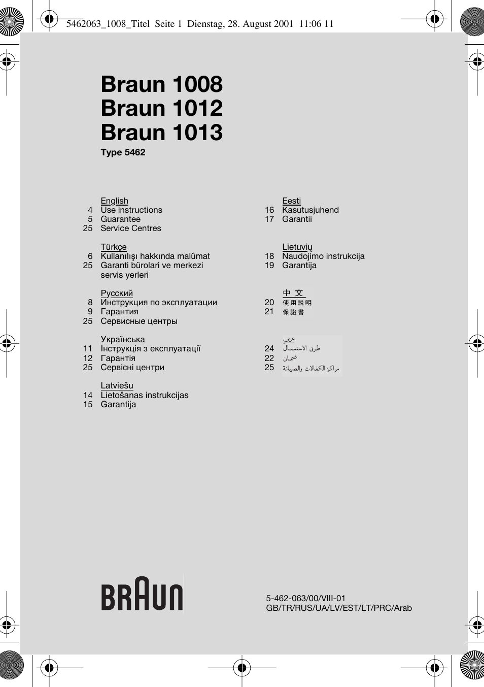 Braun 1013 User Manual | 27 pages