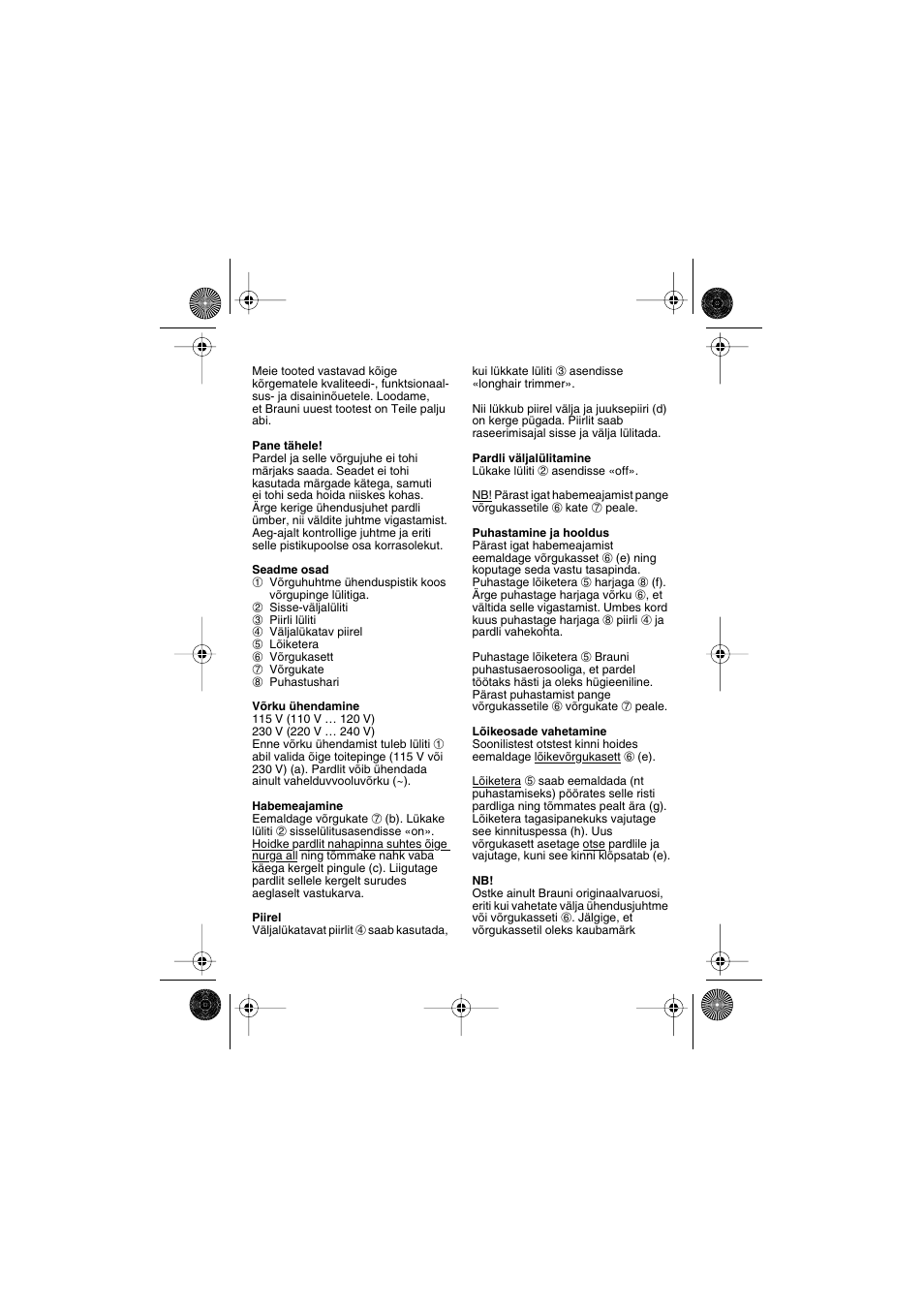 Eesti | Braun 1013 User Manual | Page 15 / 27