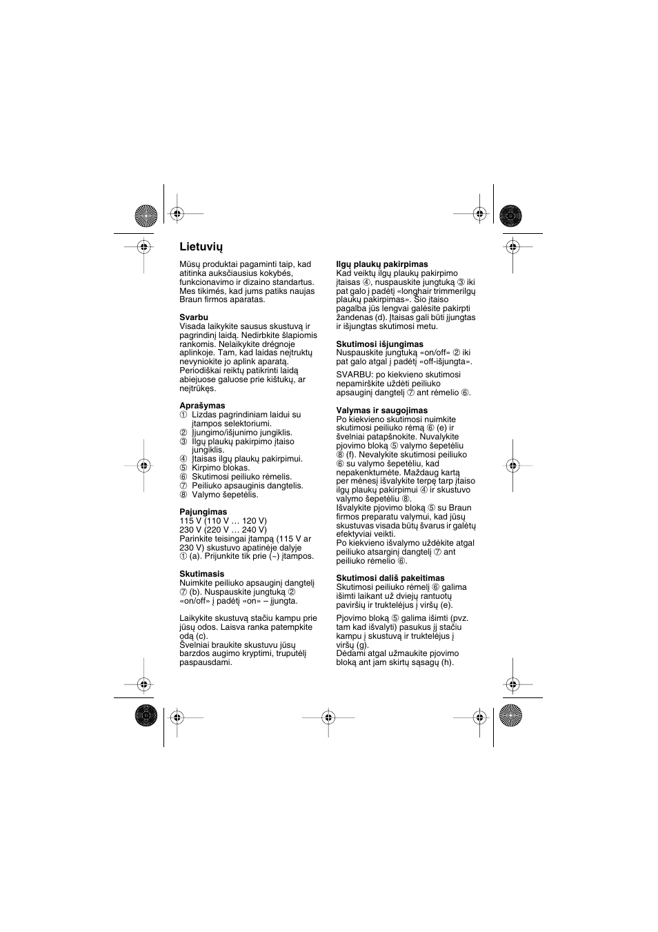 Lietuviu | Braun 1013 User Manual | Page 17 / 27