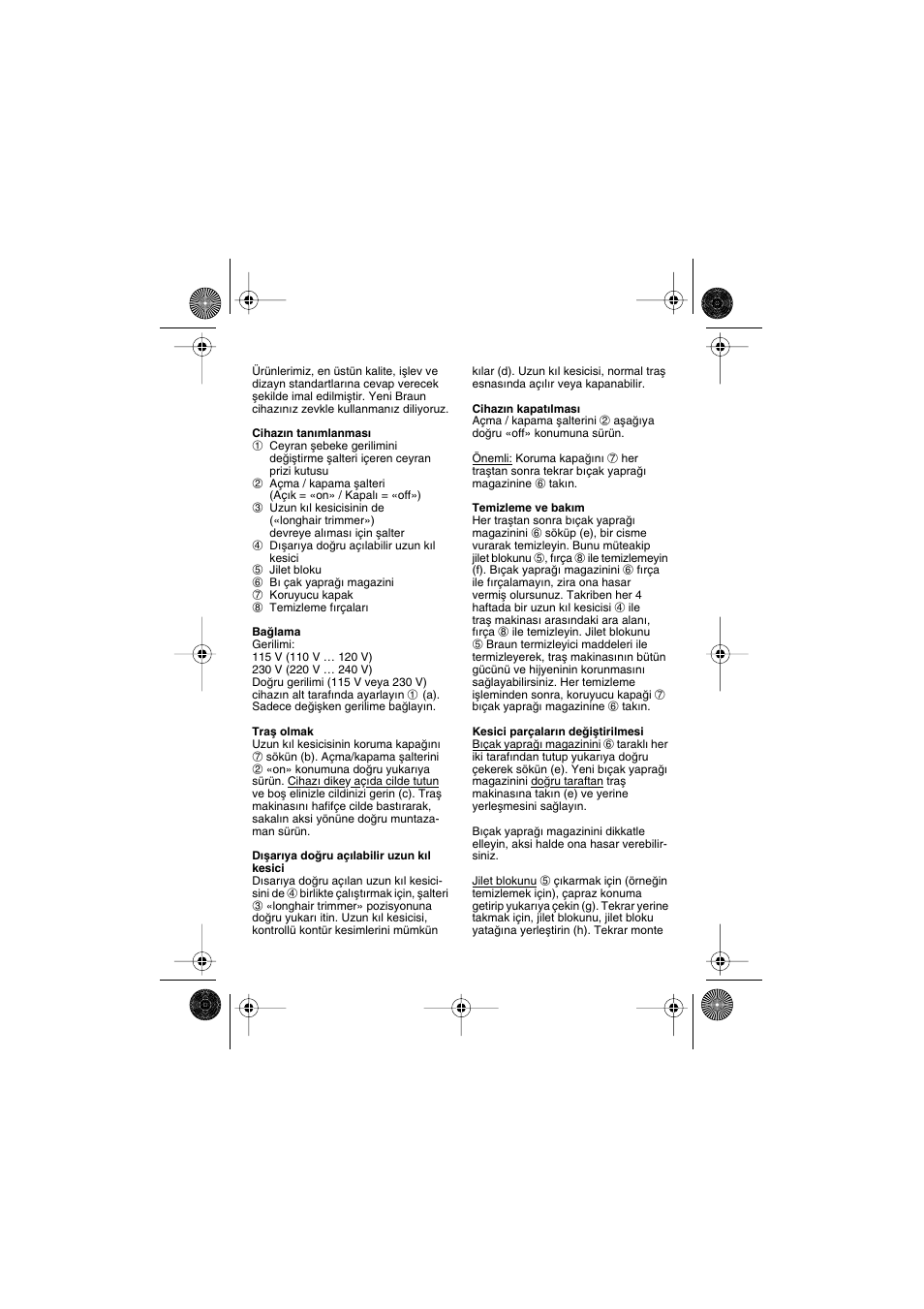 Türkçe | Braun 1013 User Manual | Page 5 / 27