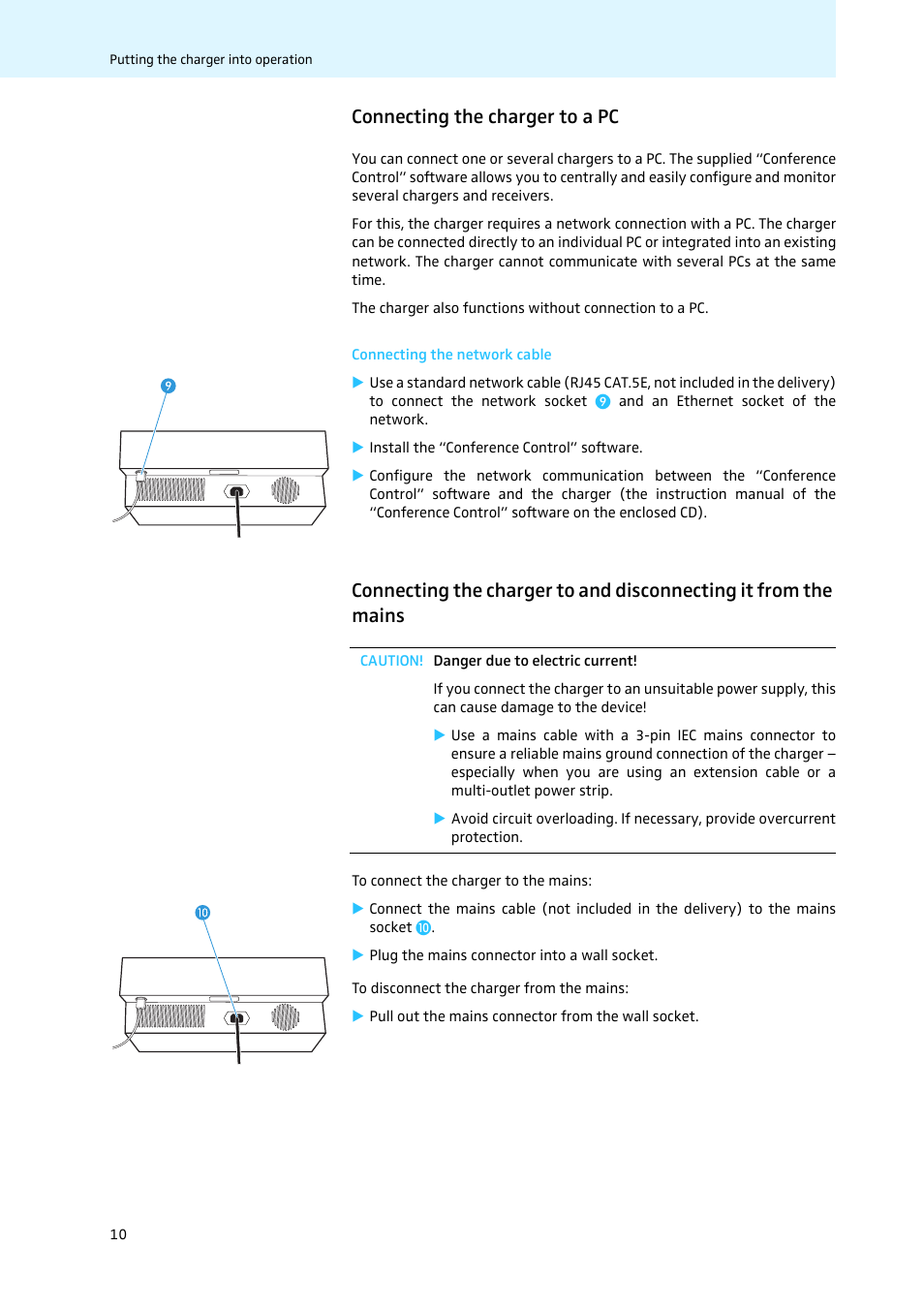 Connecting the charger to a pc, Connecting the network cable | Sennheiser Tourguide Charger L 2021-40 User Manual | Page 12 / 18