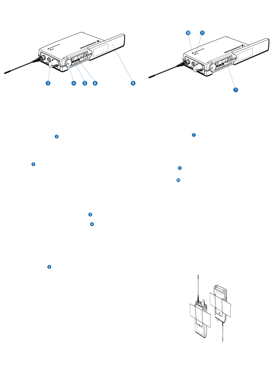 15 adjusting the squelch, 16 rf signal and battery status indication, 17 attachment of the receiver | 11 adjusting the volume, 12 stereo / focus selection, 13 adjusting the balance, 14 switching the limiter on | Sennheiser EK 3053-U User Manual | Page 12 / 39