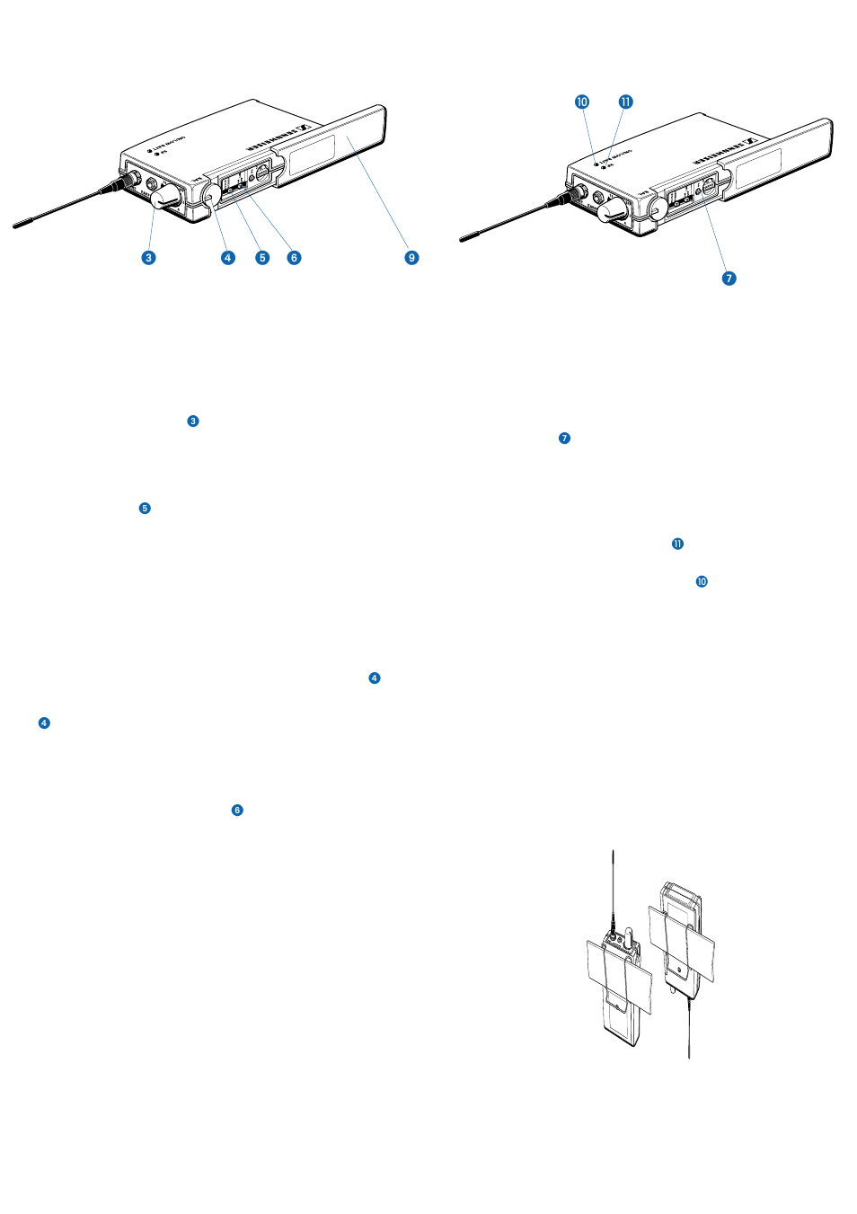 17 fissaggio agli abiti, 11 regolazione del volume, 12 commutazione stereo-/focus | 13 regolazione del bilanciamento, 14 accensione del limitatore di volume /limiter | Sennheiser EK 3053-U User Manual | Page 24 / 39
