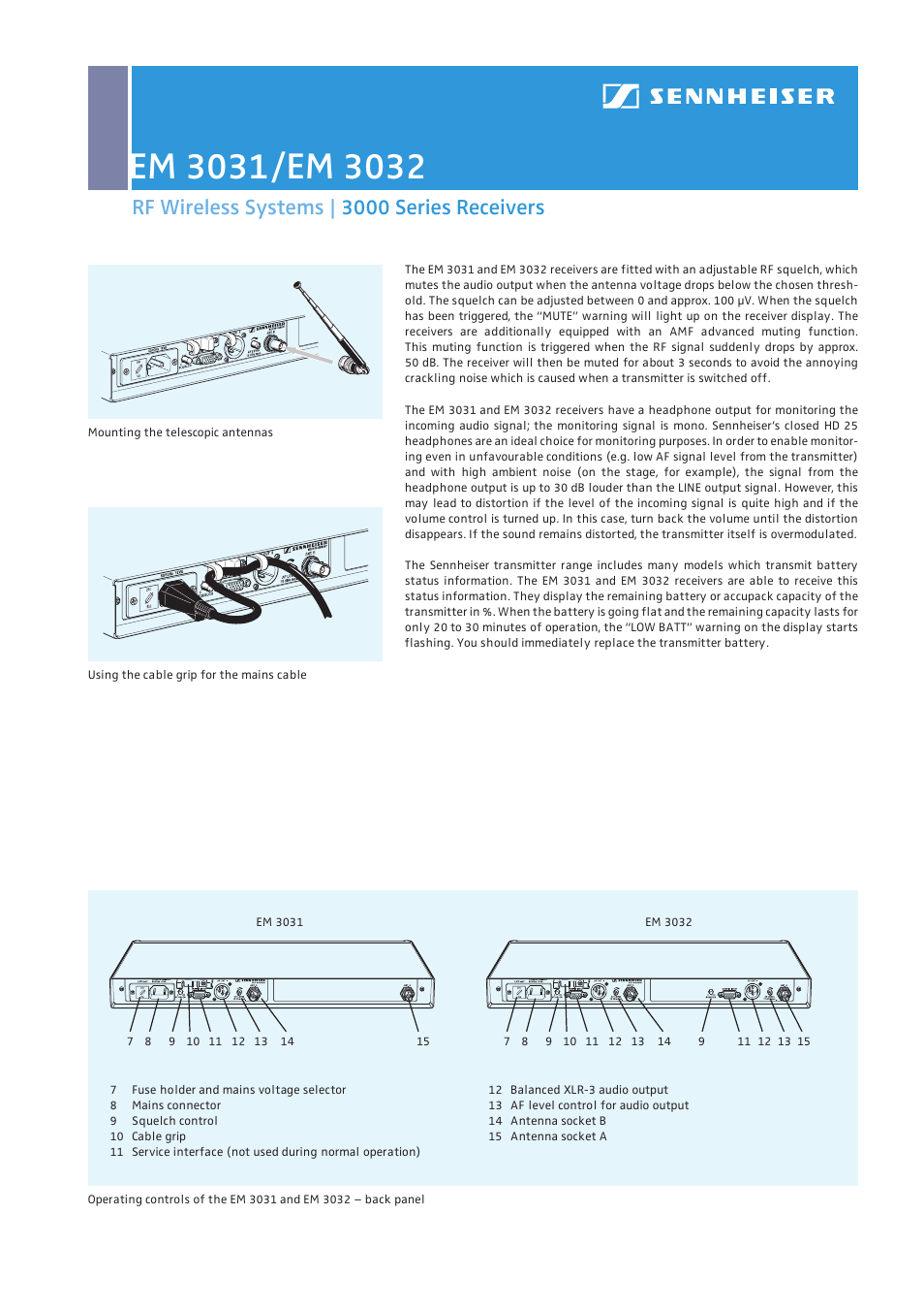 Rf wireless systems | 3000 series receivers | Sennheiser EM 3032-V User Manual | Page 2 / 4
