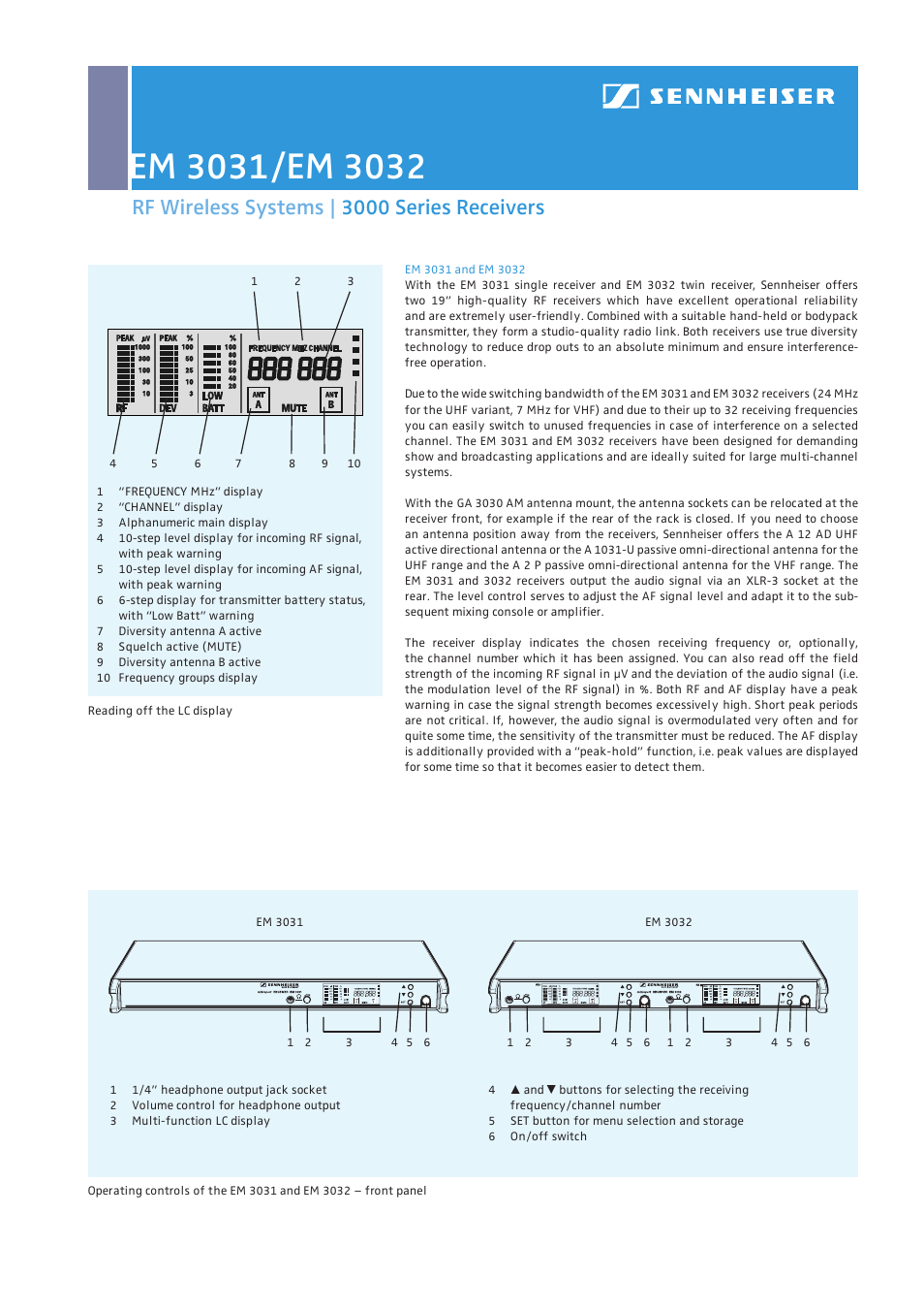 Rf wireless systems | 3000 series receivers | Sennheiser EM 3032-V User Manual | Page 3 / 4