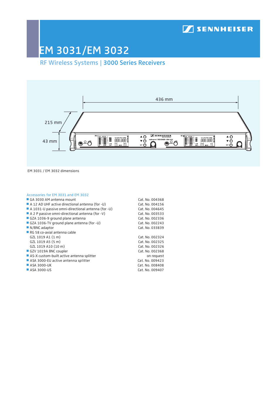 Rf wireless systems | 3000 series receivers | Sennheiser EM 3032-V User Manual | Page 4 / 4
