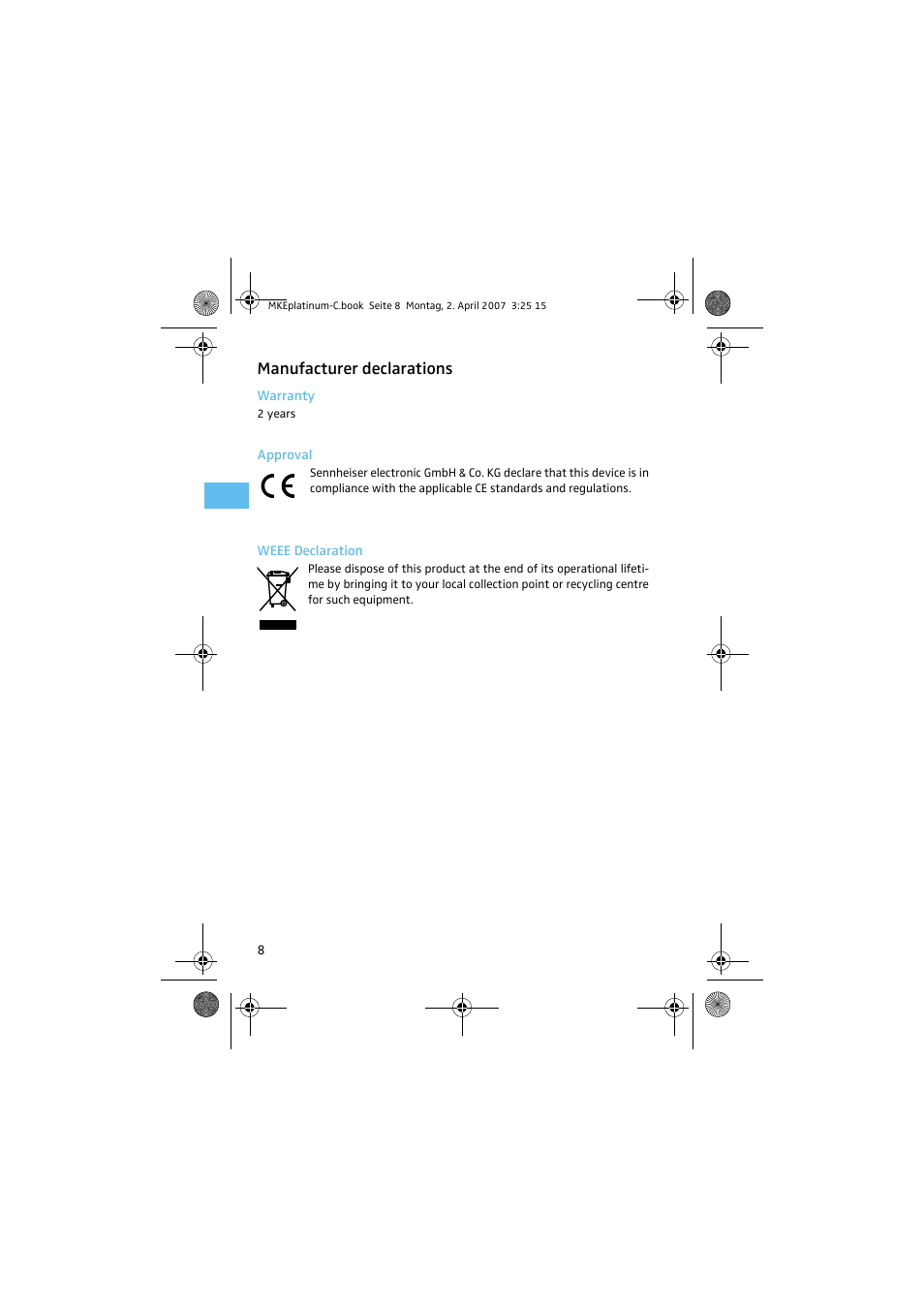 Manufacturer declarations | Sennheiser MKE platinum-C User Manual | Page 9 / 10