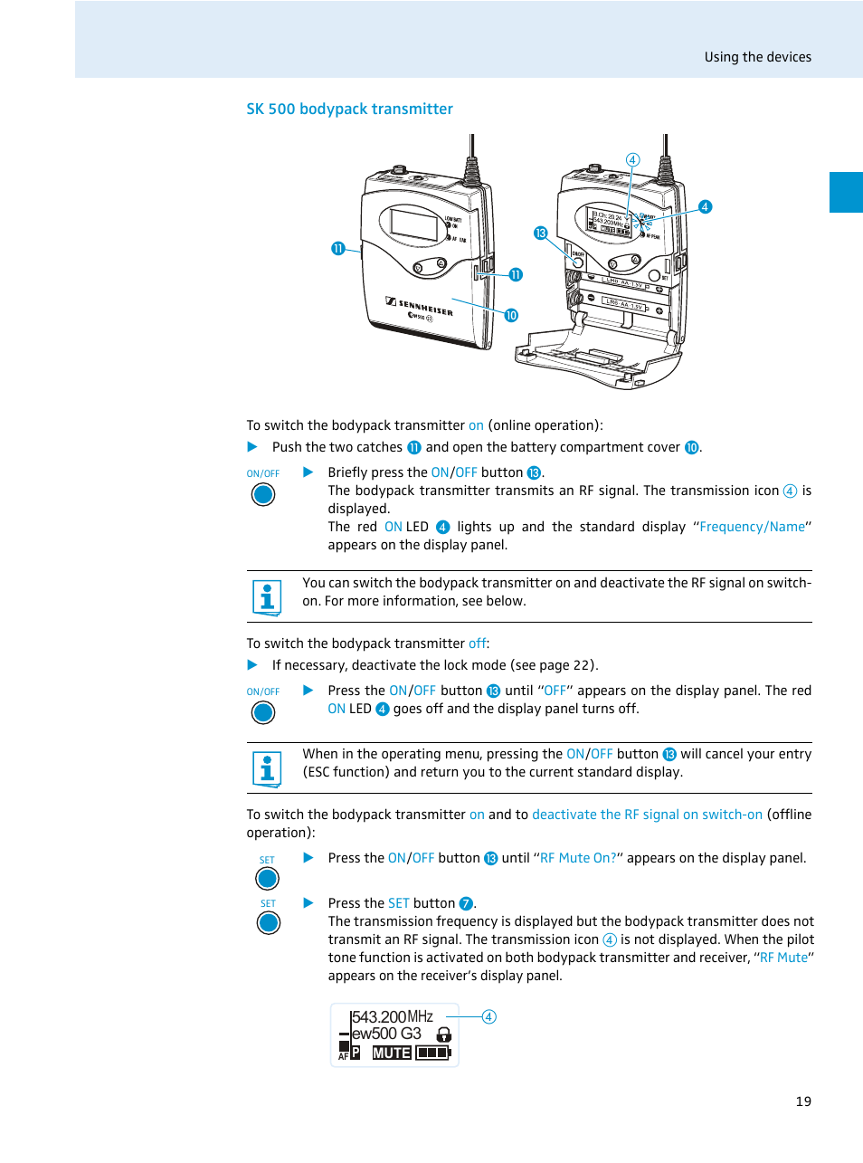 Sk 500 bodypack transmitter | Sennheiser 500 Series User Manual | Page 21 / 42