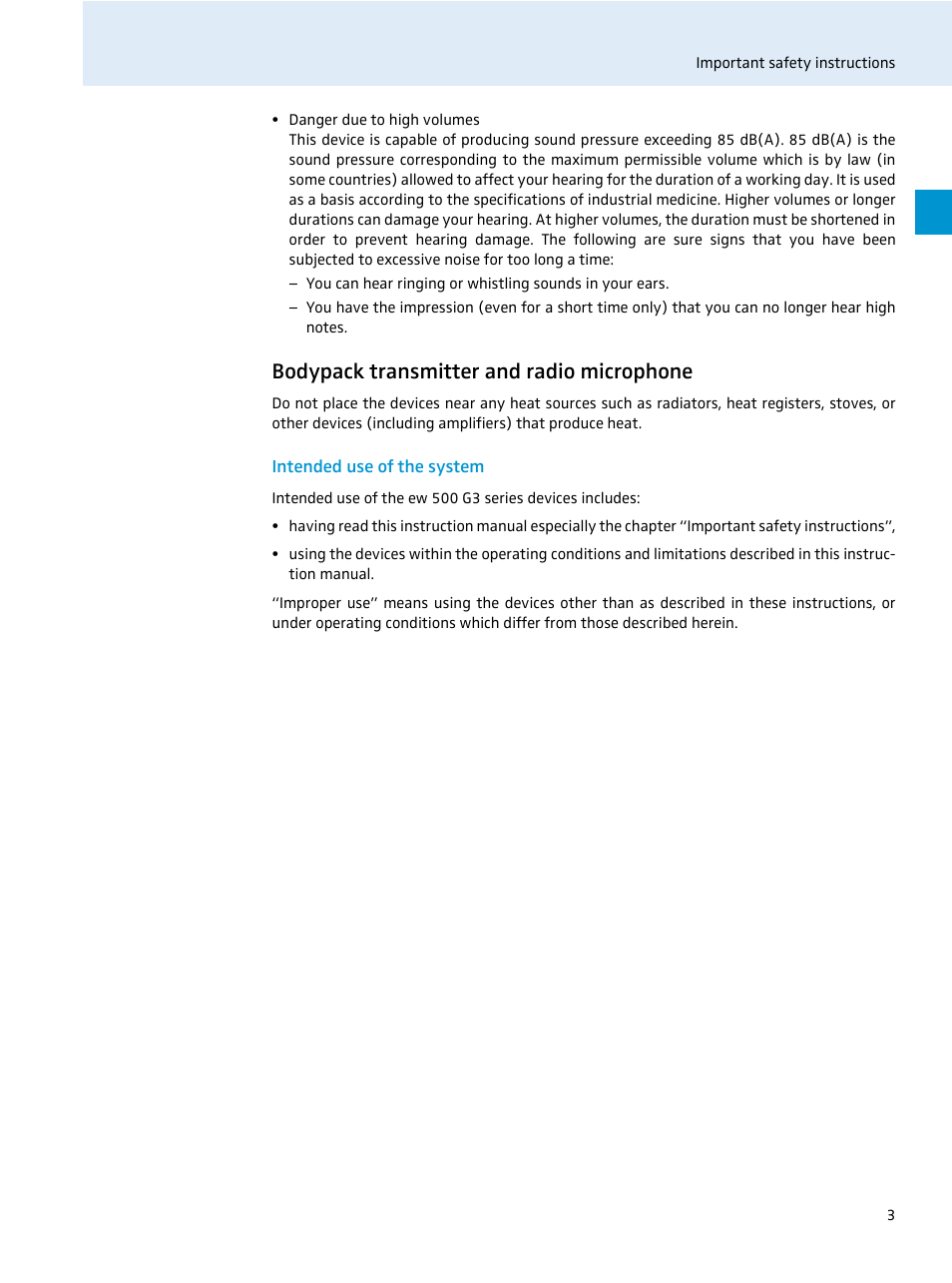 Bodypack transmitter and radio microphone, Intended use of the system | Sennheiser 500 Series User Manual | Page 5 / 42