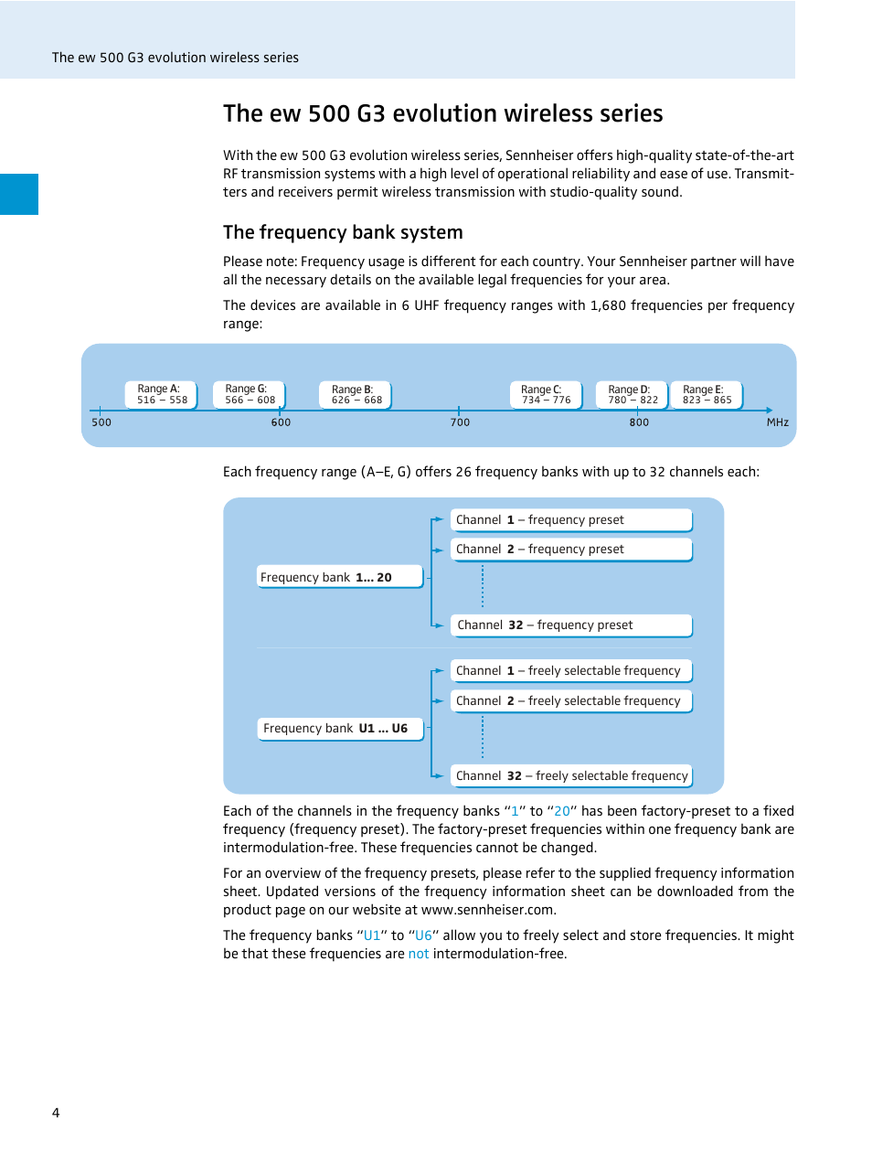 The ew 500 g3 evolution wireless series, The frequency bank system | Sennheiser 500 Series User Manual | Page 6 / 42