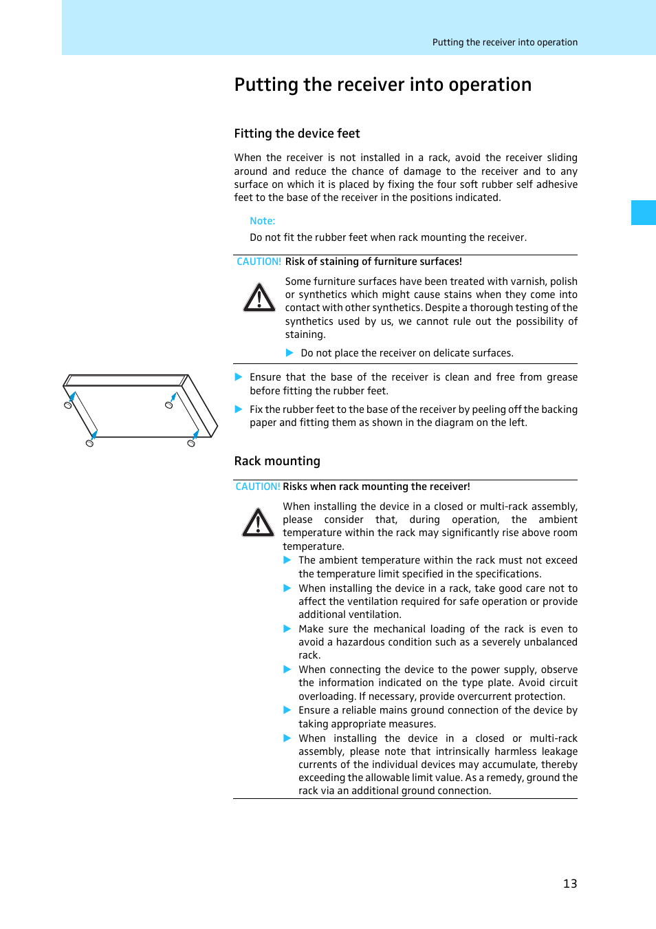 Putting the receiver into operation, Fitting the device feet, Rack mounting | Fitting the device feet rack mounting | Sennheiser EM 3731 User Manual | Page 15 / 47