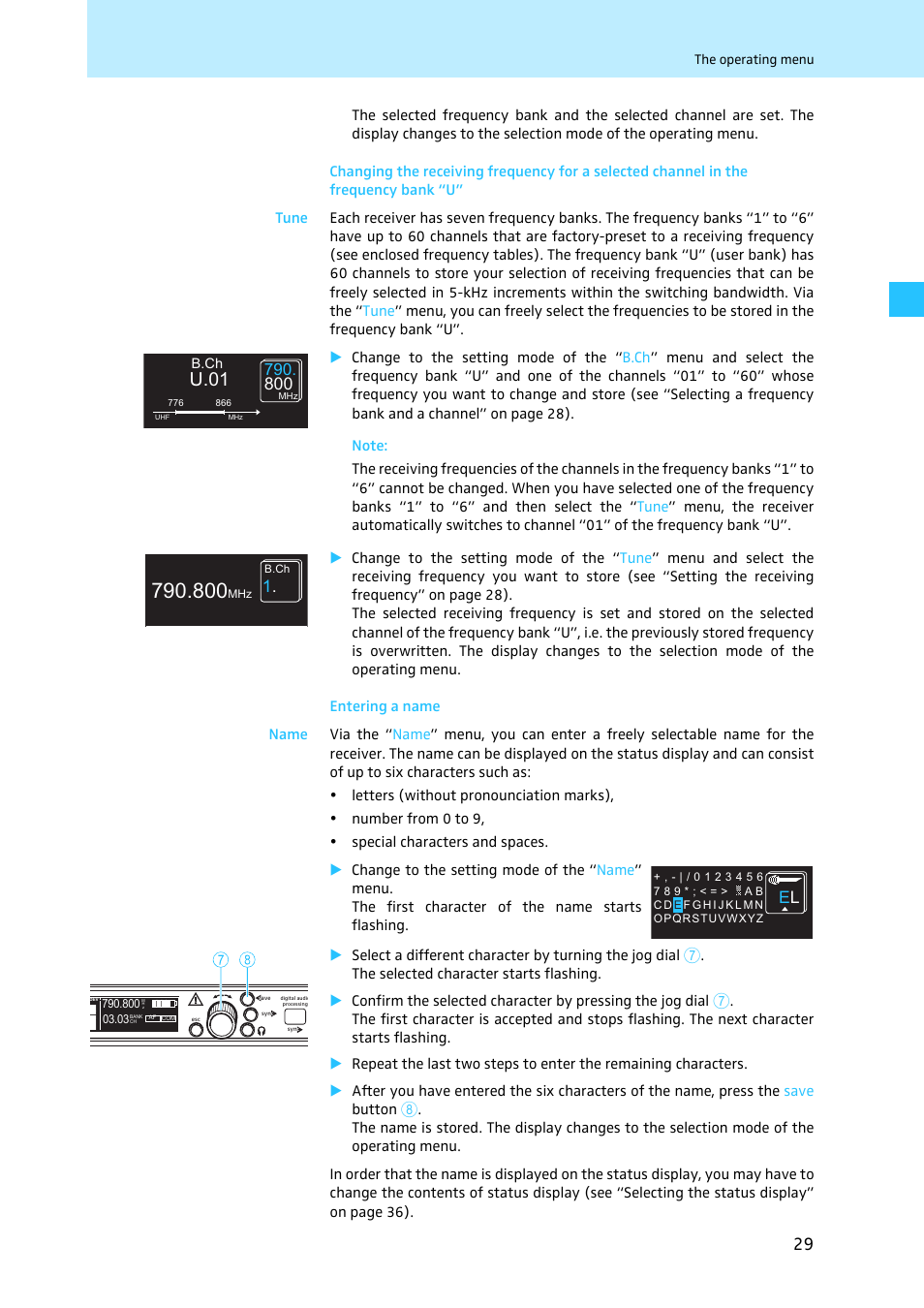 Entering a name, U.01 | Sennheiser EM 3731 User Manual | Page 31 / 47