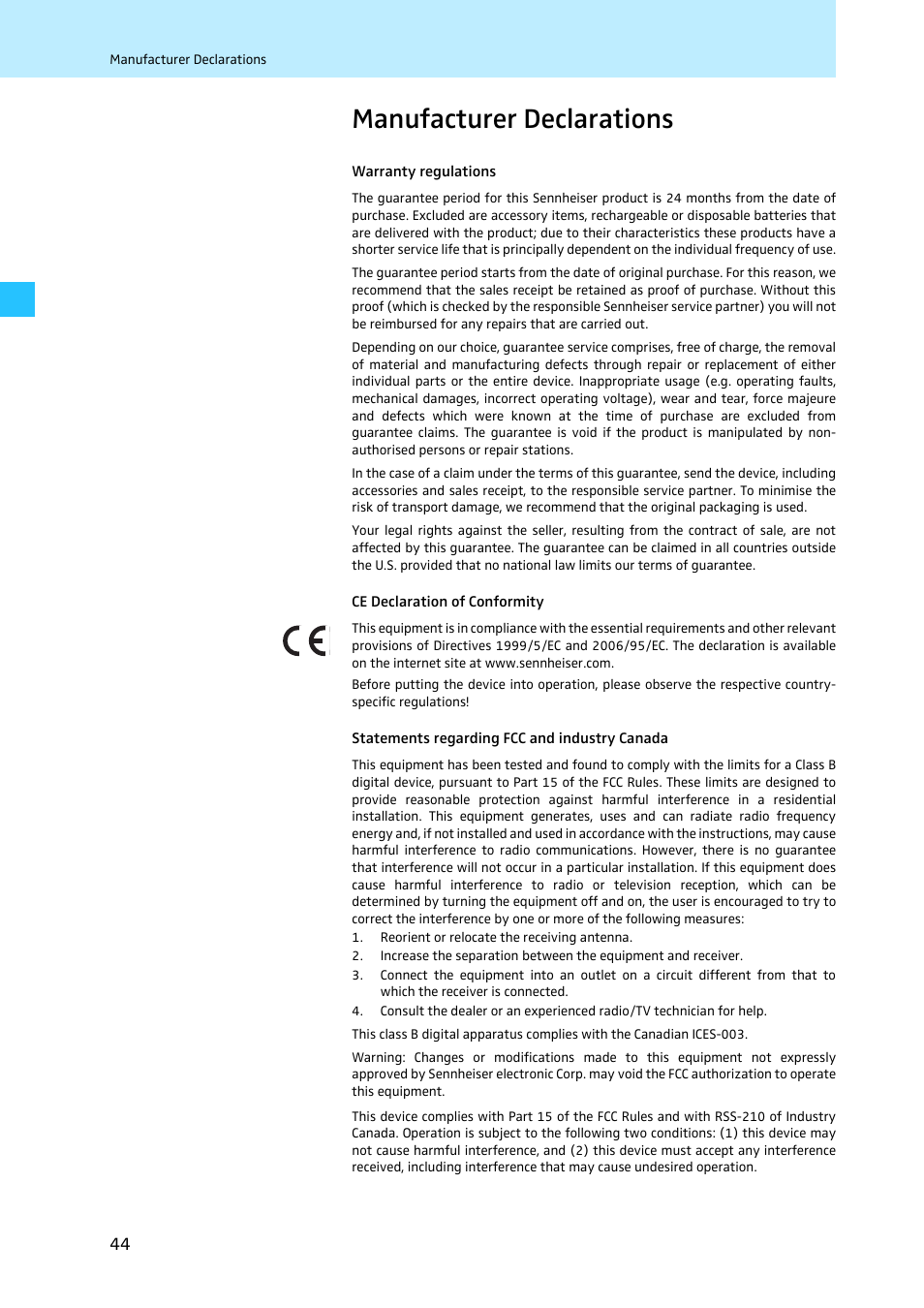 Manufacturer declarations | Sennheiser EM 3731 User Manual | Page 46 / 47