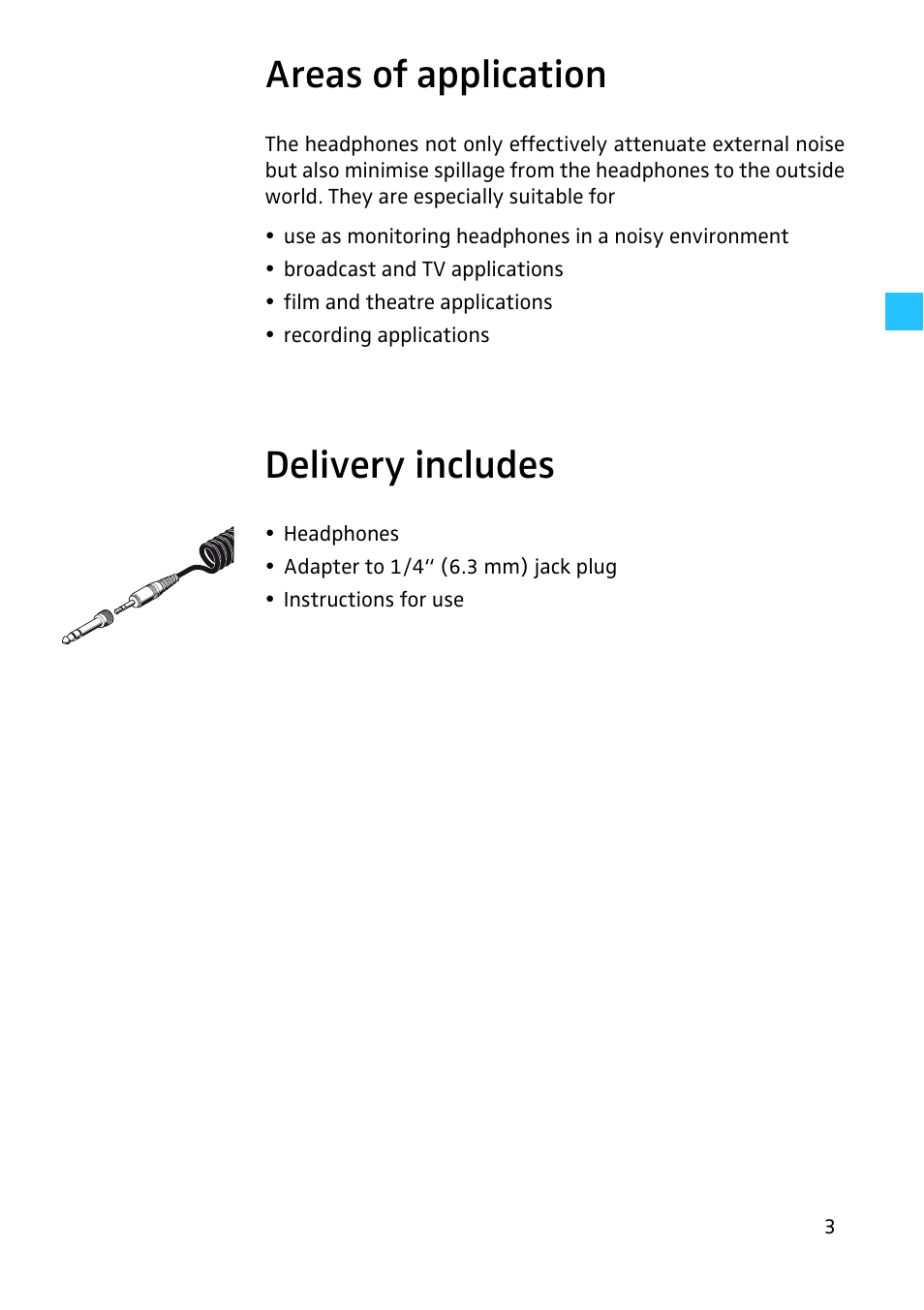 Areas of application, Delivery includes | Sennheiser HD 280 User Manual | Page 4 / 13