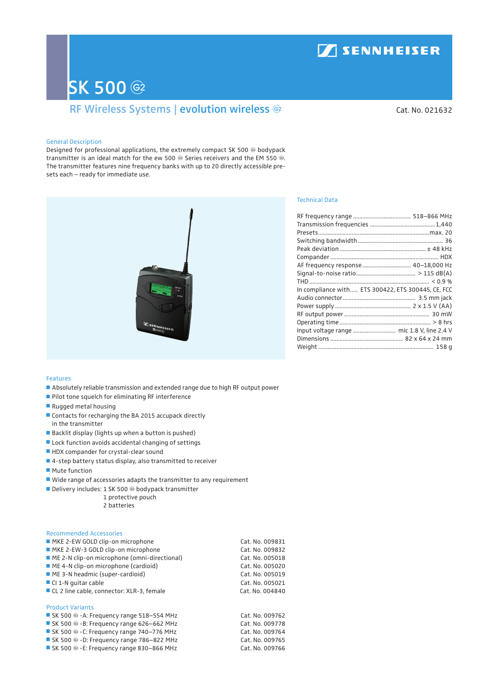 Sennheiser SK 500 User Manual | 1 page