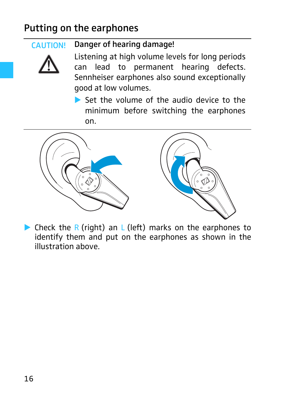 Putting on the earphones | Sennheiser Digital Wireless System MX W1 User Manual | Page 17 / 28
