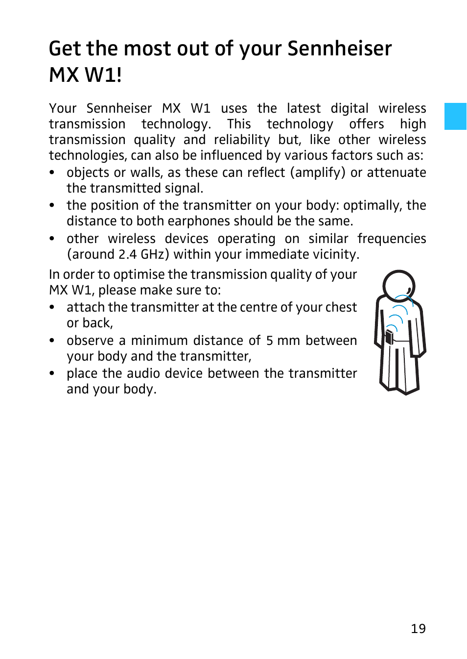 Get the most out of your sennheiser mx w1 | Sennheiser Digital Wireless System MX W1 User Manual | Page 20 / 28