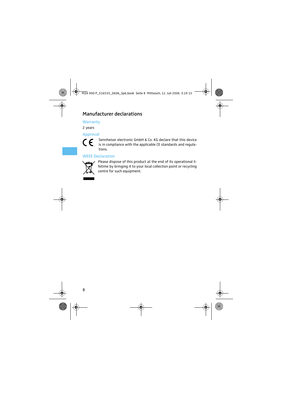 Manufacturer declarations | Sennheiser MZA 900 P User Manual | Page 10 / 12