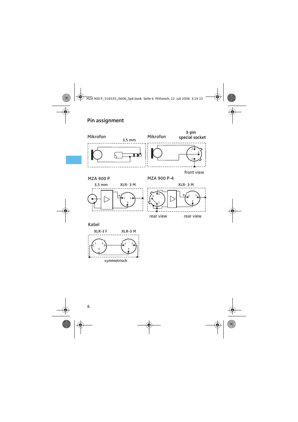 Pin assignment, Mza 900 p-4, Mza 900 p kabel | Mikrofon | Sennheiser MZA 900 P User Manual | Page 8 / 12