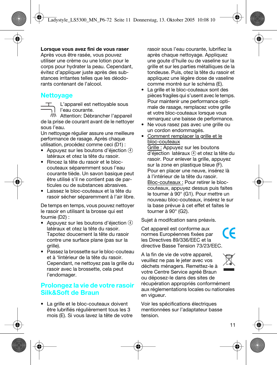 Nettoyage | Braun LS 5300 User Manual | Page 11 / 68