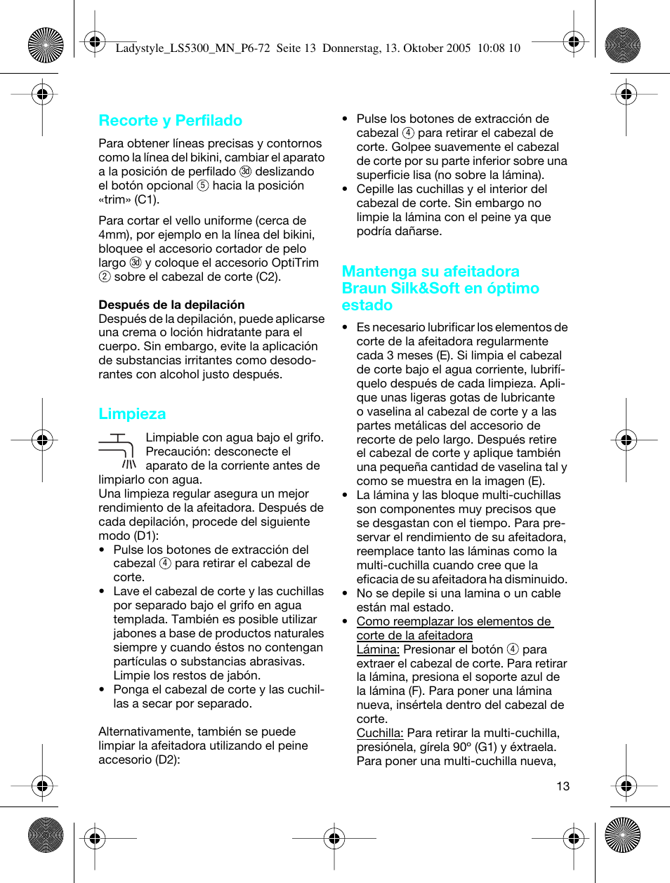 Recorte y perfilado, Limpieza | Braun LS 5300 User Manual | Page 13 / 68