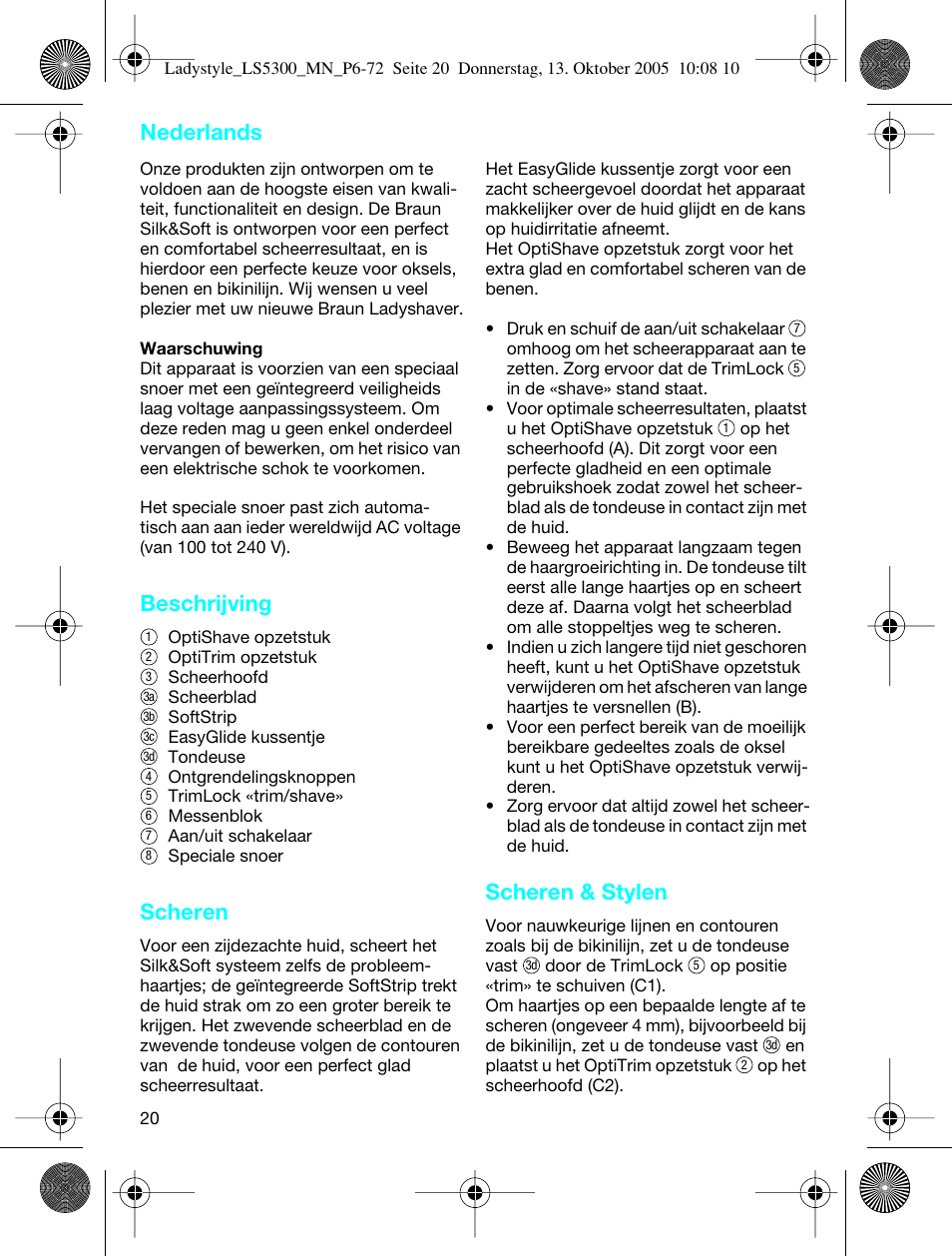 Beschrijving, Scheren, Scheren & stylen | Nederlands | Braun LS 5300 User Manual | Page 20 / 68