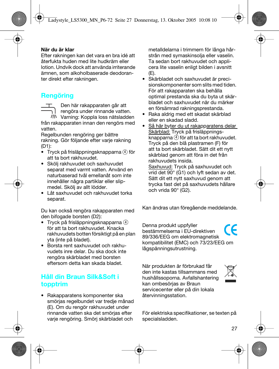 Rengöring, Håll din braun silk&soft i topptrim | Braun LS 5300 User Manual | Page 27 / 68
