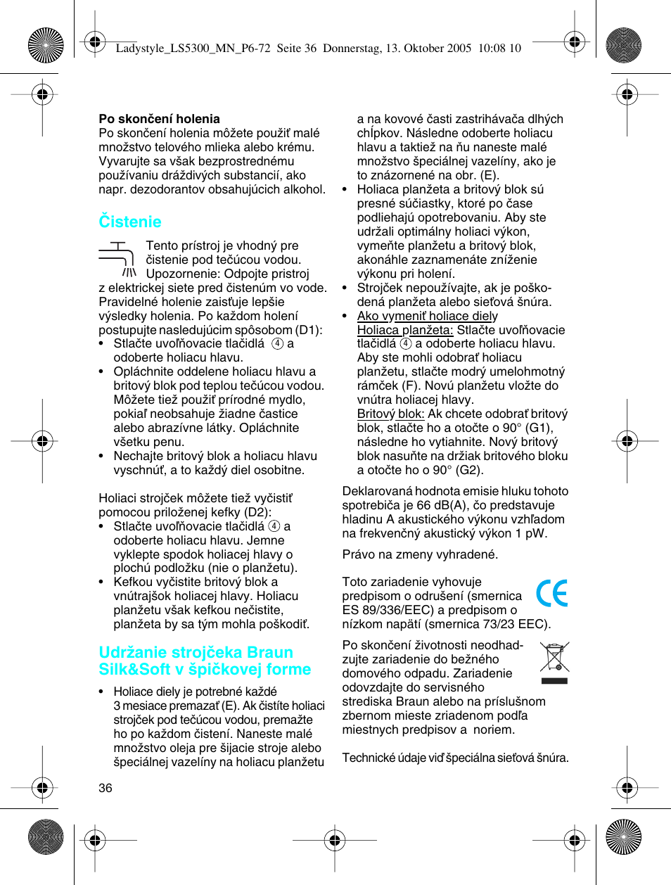 Âistenie | Braun LS 5300 User Manual | Page 36 / 68