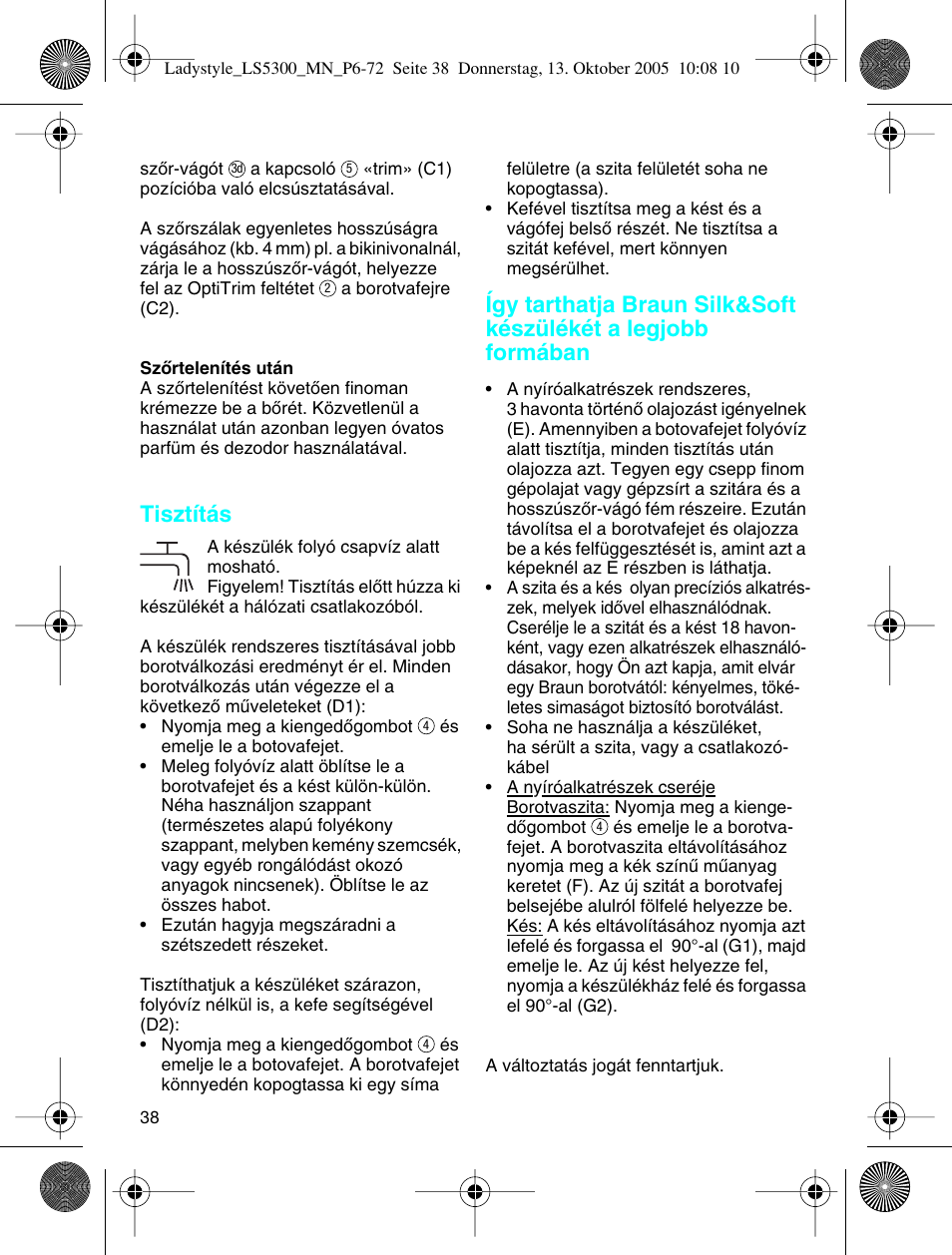 Tisztítás | Braun LS 5300 User Manual | Page 38 / 68