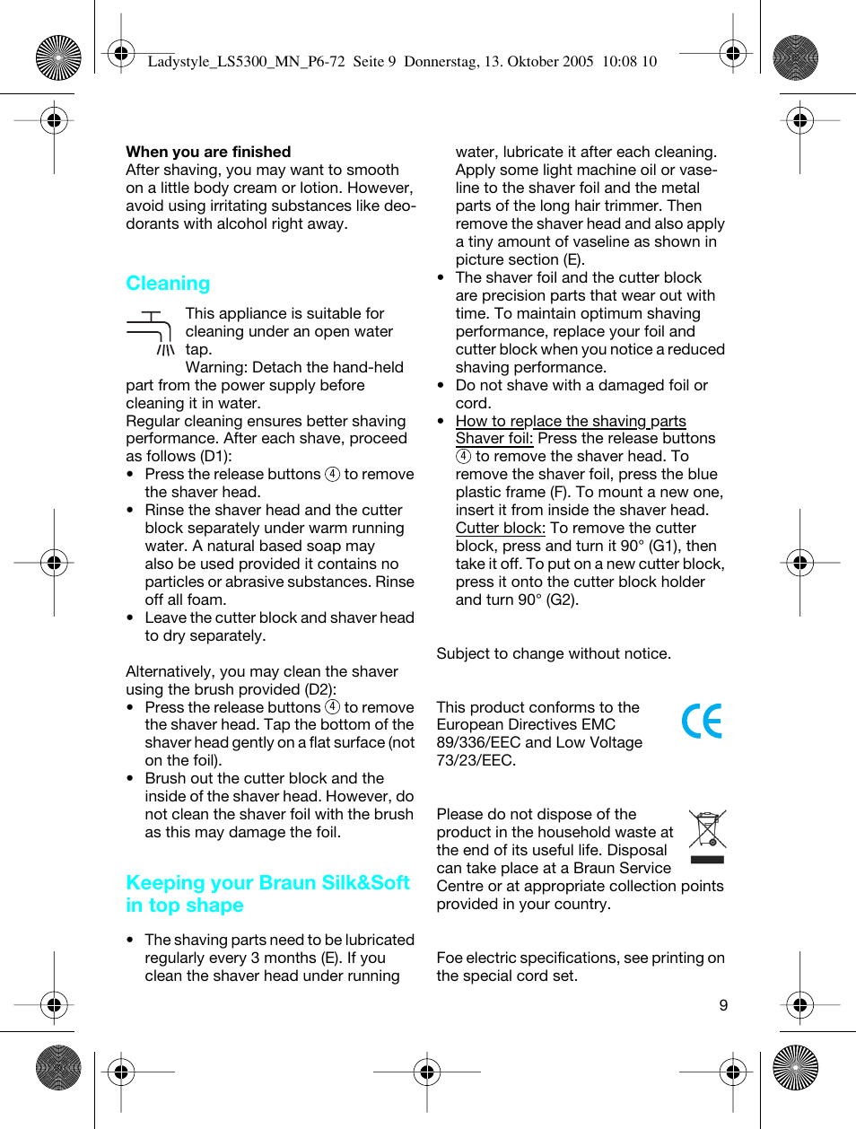 Cleaning, Keeping your braun silk&soft in top shape | Braun LS 5300 User Manual | Page 9 / 68