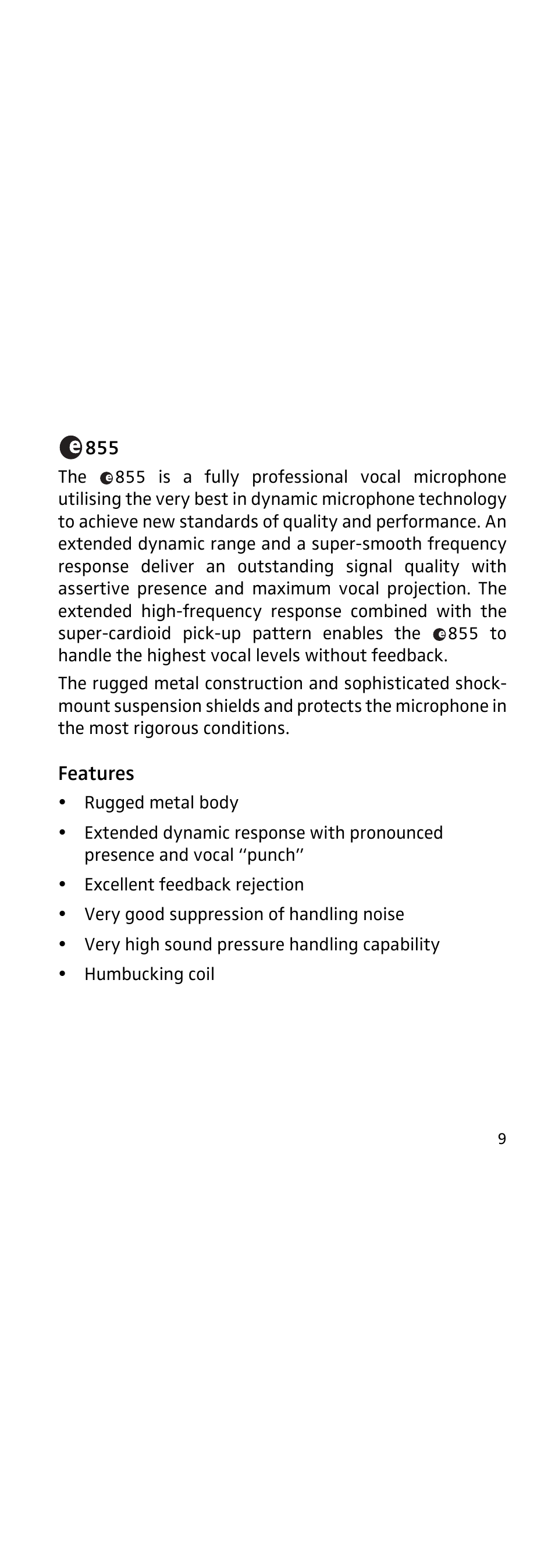 Features | Sennheiser 855 User Manual | Page 13 / 60