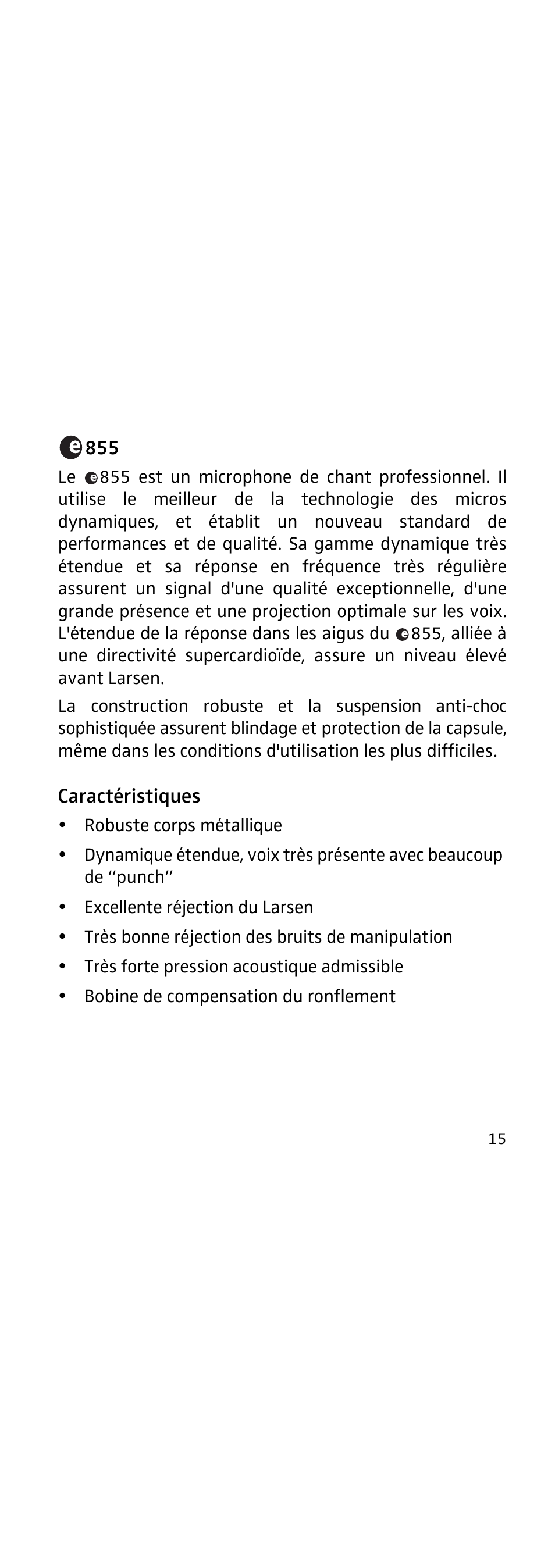 Caractéristiques | Sennheiser 855 User Manual | Page 23 / 60