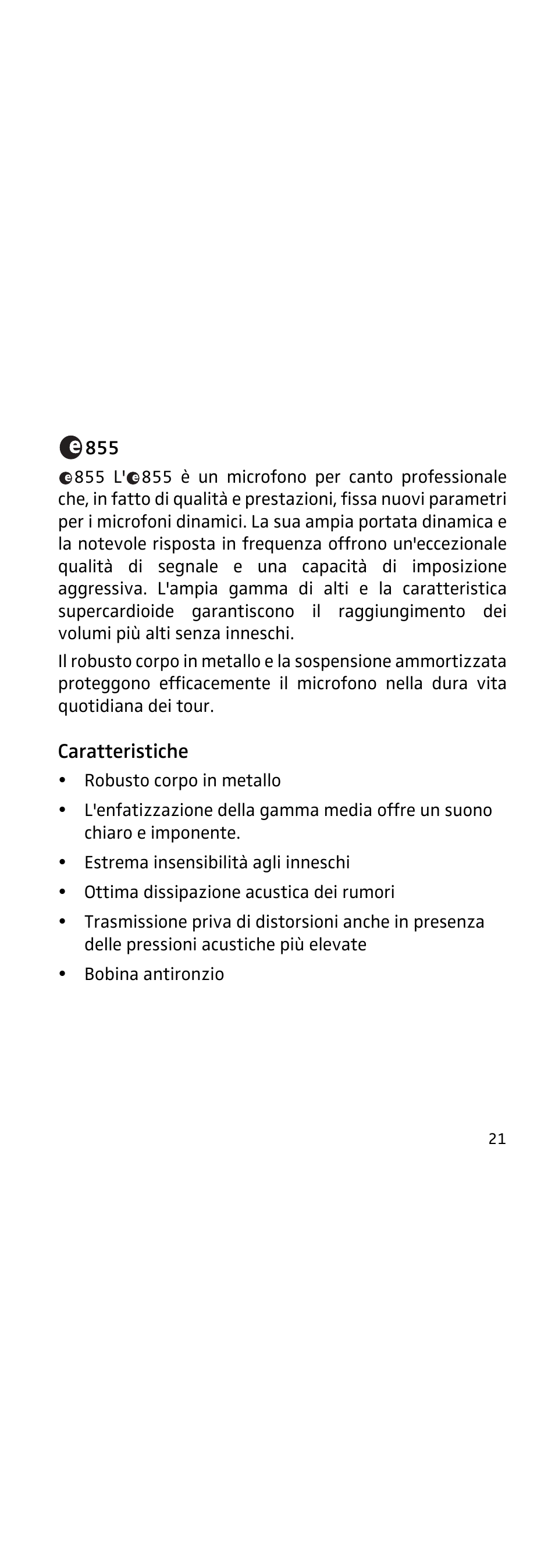 Caratteristiche | Sennheiser 855 User Manual | Page 33 / 60