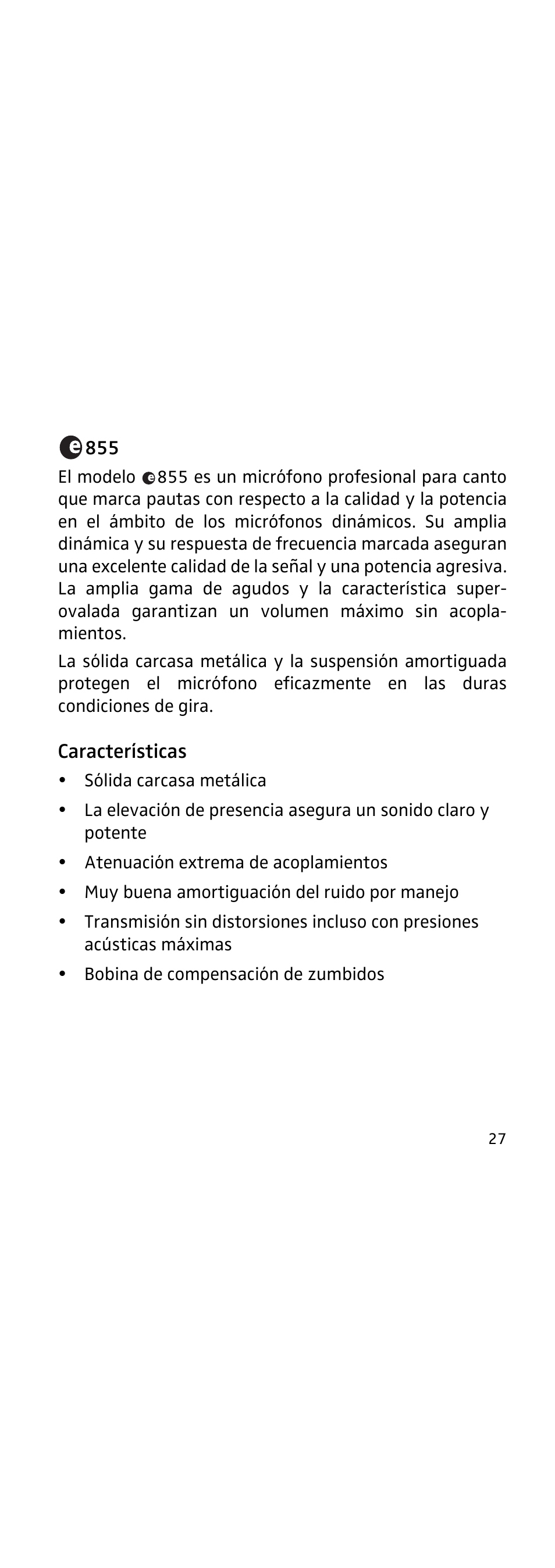 Características | Sennheiser 855 User Manual | Page 43 / 60