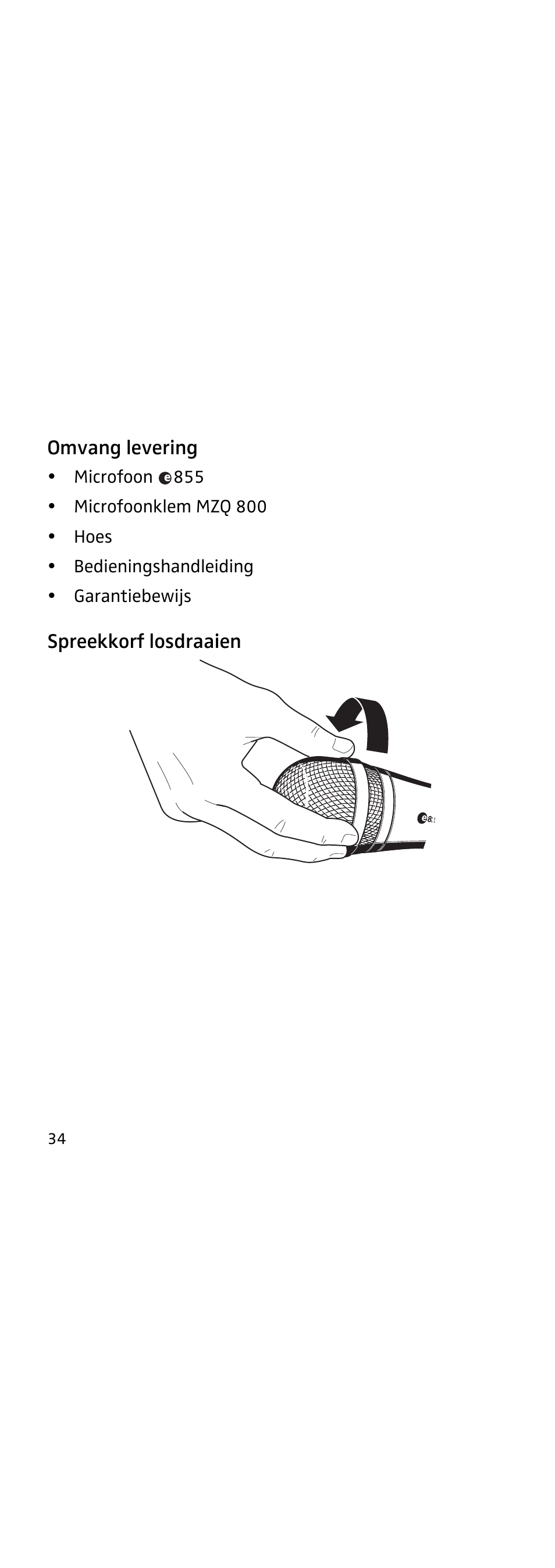 Omvang levering, Spreekkorf losdraaien | Sennheiser 855 User Manual | Page 54 / 60