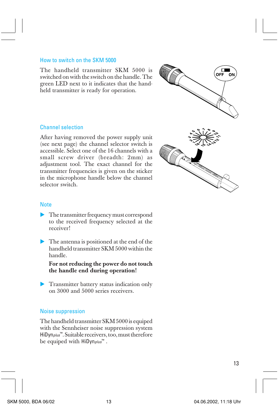 Sennheiser handheld transmitter SKM 5000 User Manual | Page 13 / 62