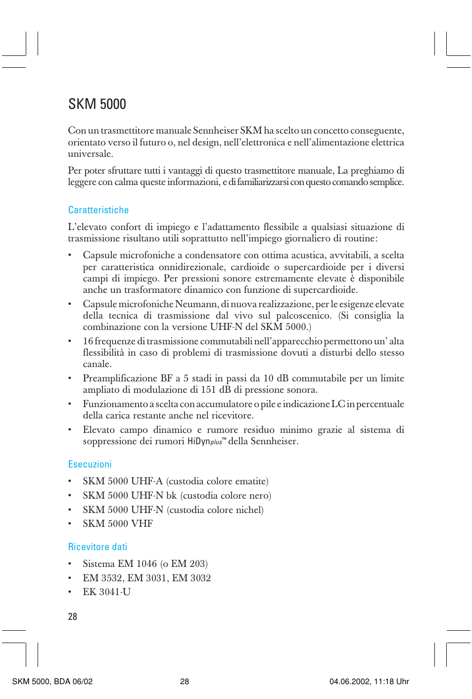 Skm 5000 | Sennheiser handheld transmitter SKM 5000 User Manual | Page 28 / 62