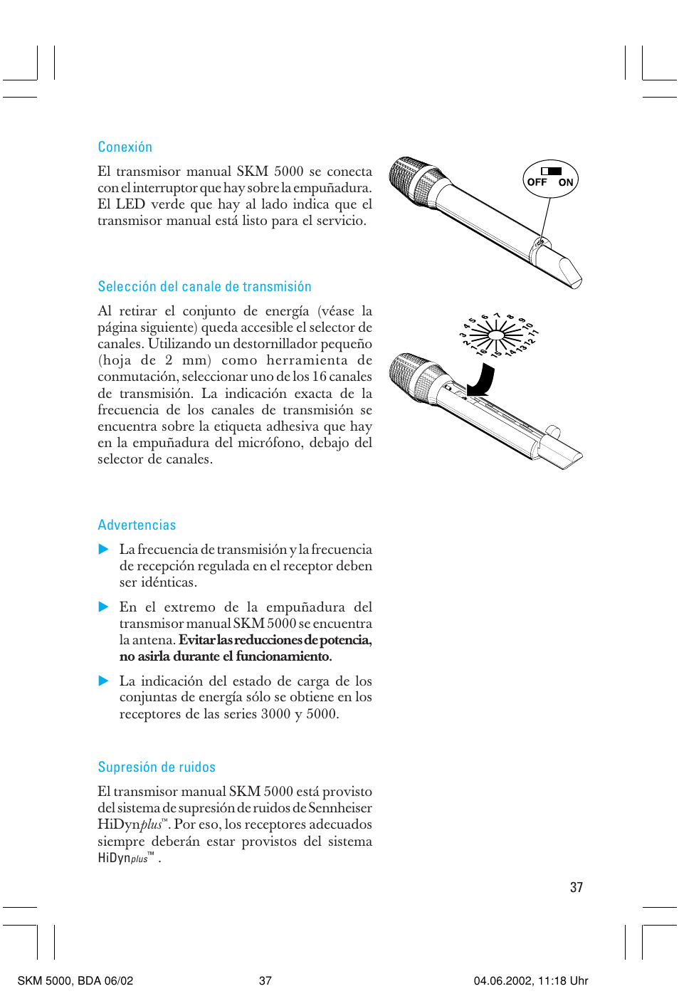 Sennheiser handheld transmitter SKM 5000 User Manual | Page 37 / 62