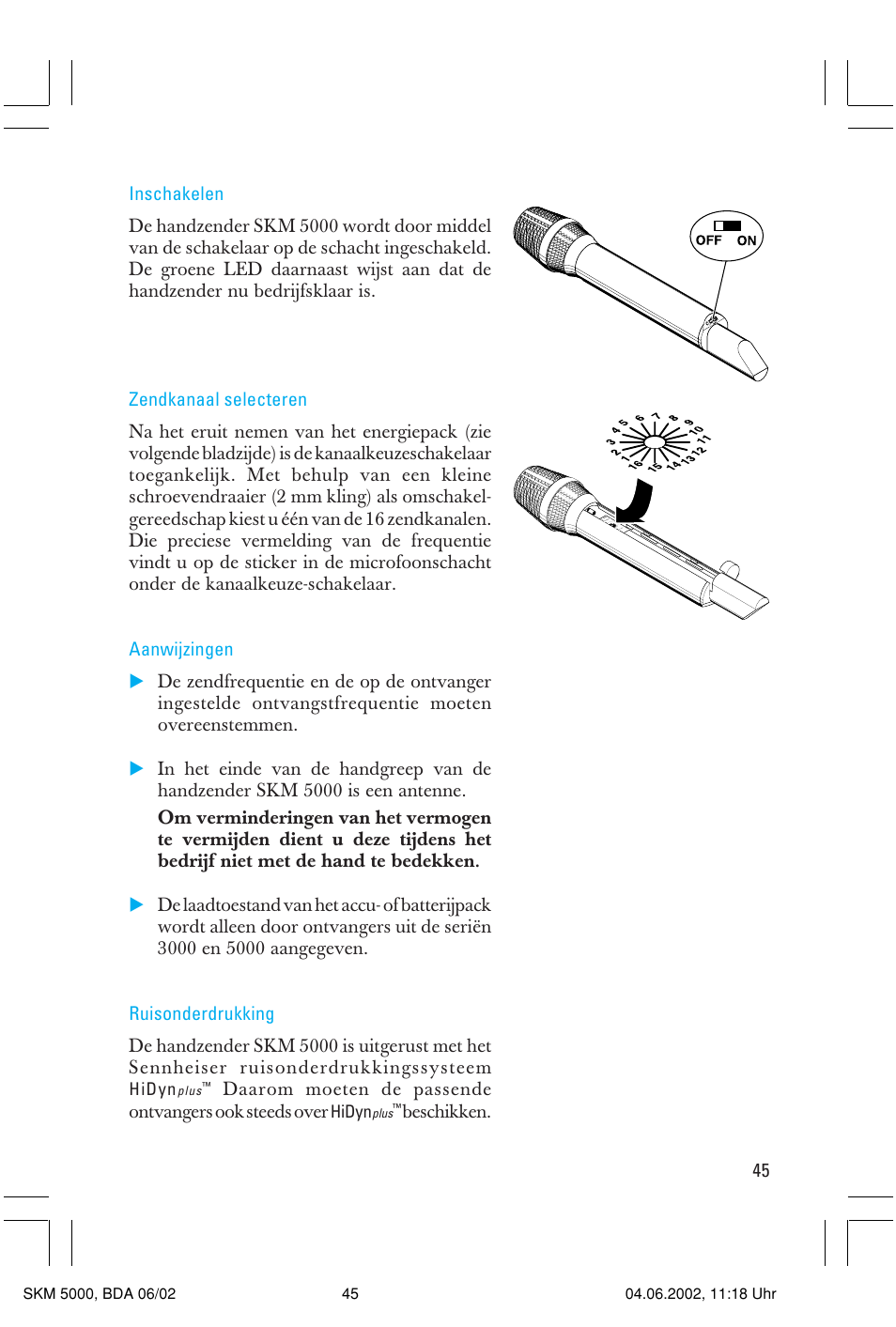 Beschikken | Sennheiser handheld transmitter SKM 5000 User Manual | Page 45 / 62