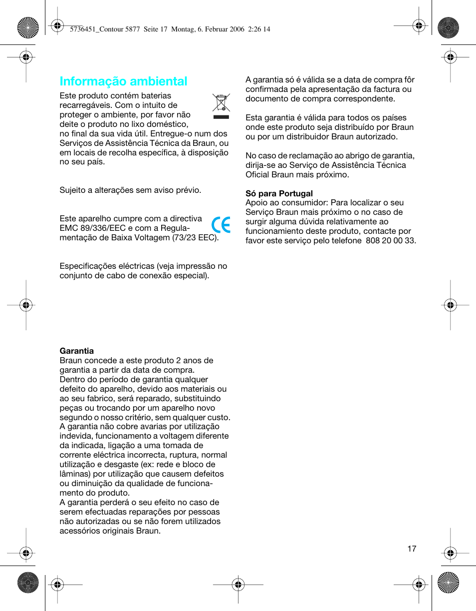 Informação ambiental | Braun 5877 User Manual | Page 17 / 46