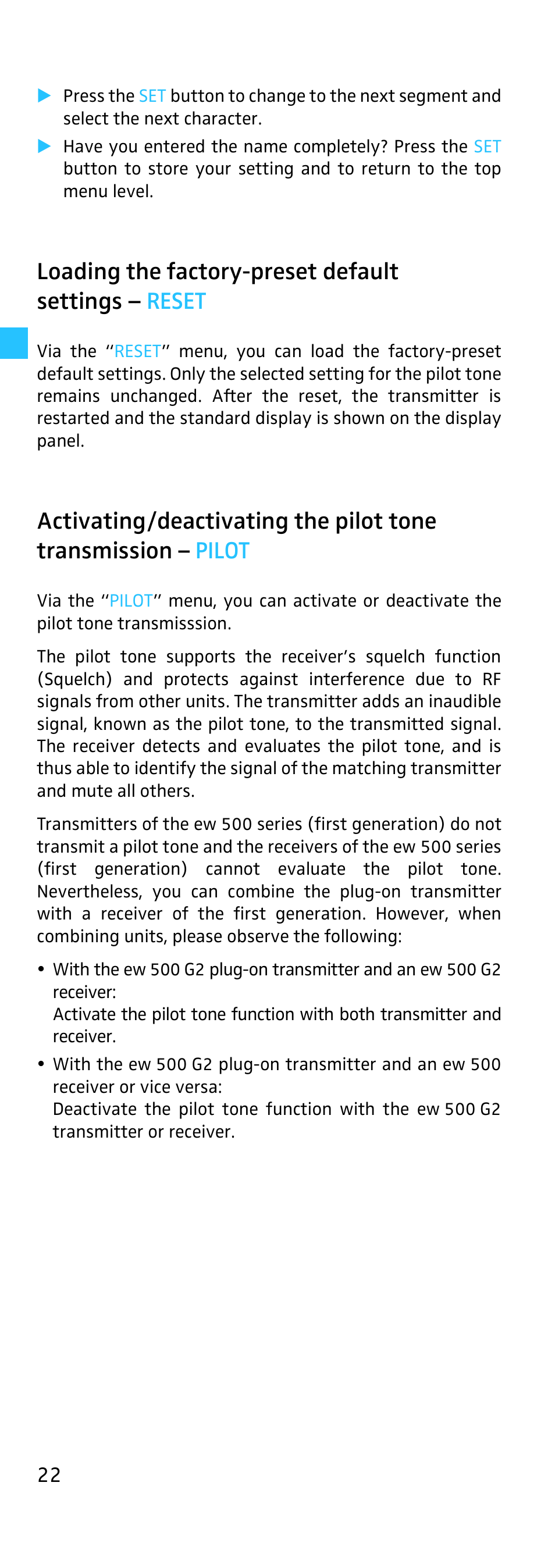 Loading the factory-preset default settings | Sennheiser SKP 500 User Manual | Page 22 / 29