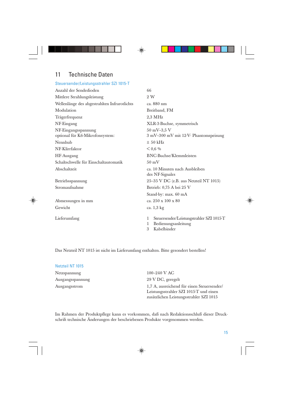 11 technische daten | Sennheiser SZI 1015-T User Manual | Page 15 / 86