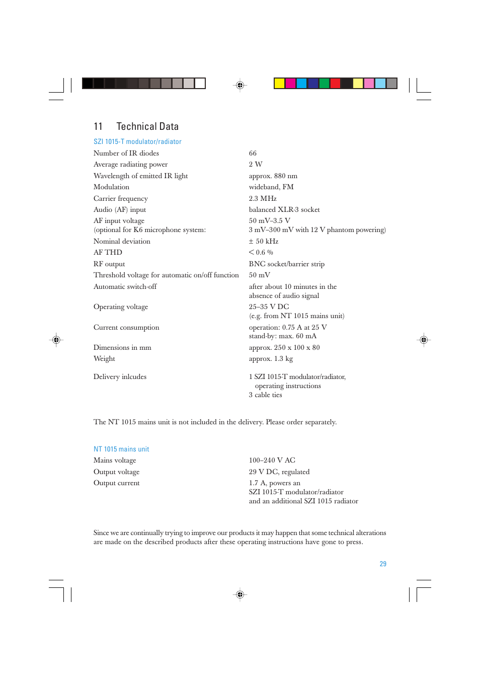 11 technical data | Sennheiser SZI 1015-T User Manual | Page 29 / 86