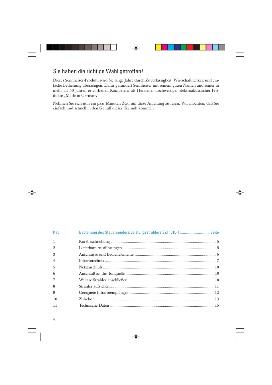 Sie haben die richtige wahl getroffen | Sennheiser SZI 1015-T User Manual | Page 4 / 86