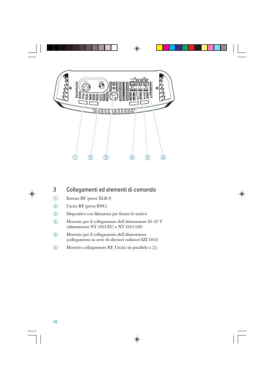 3collegamenti ed elementi di comando | Sennheiser SZI 1015-T User Manual | Page 48 / 86