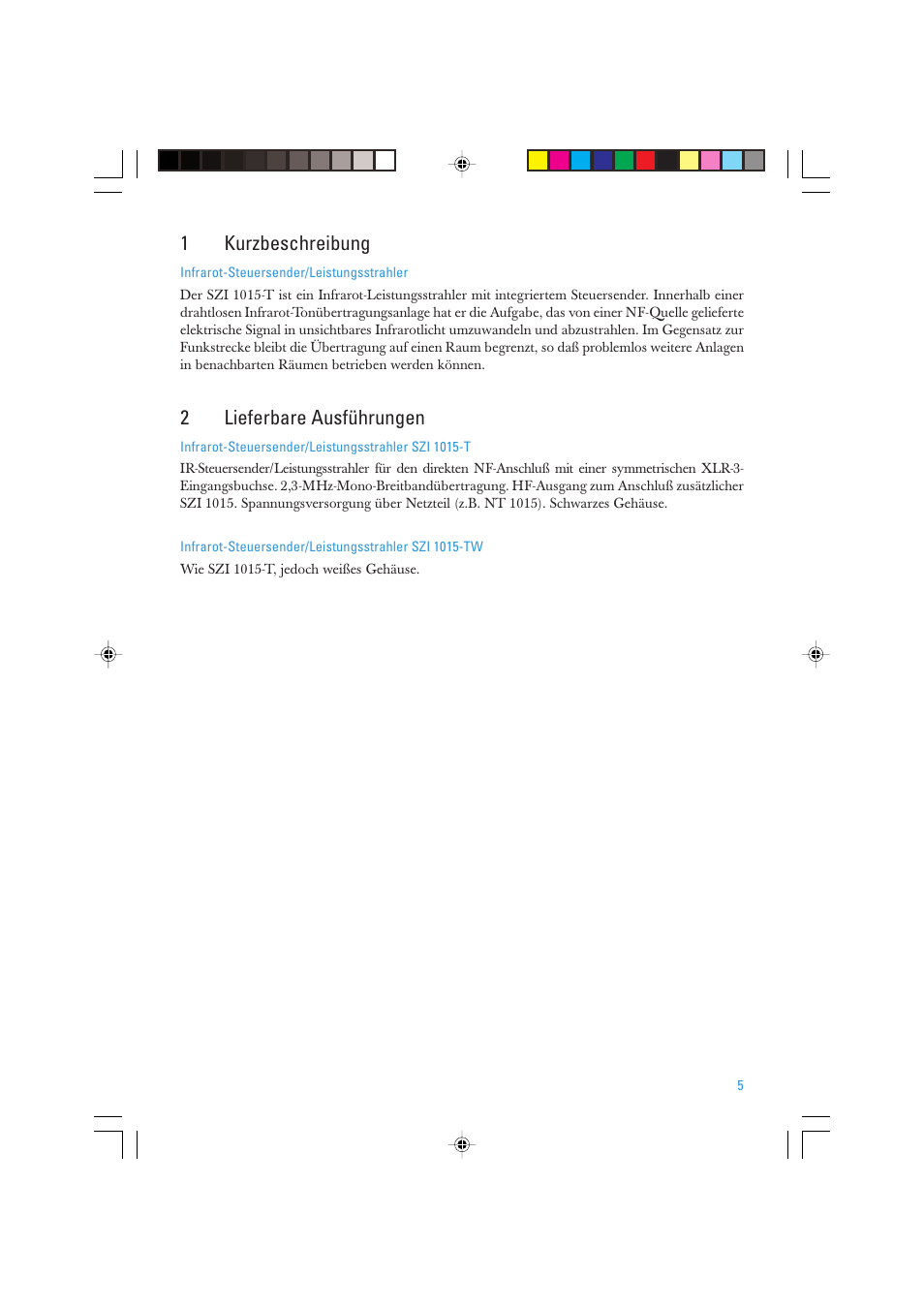 1kurzbeschreibung, 2lieferbare ausführungen | Sennheiser SZI 1015-T User Manual | Page 5 / 86