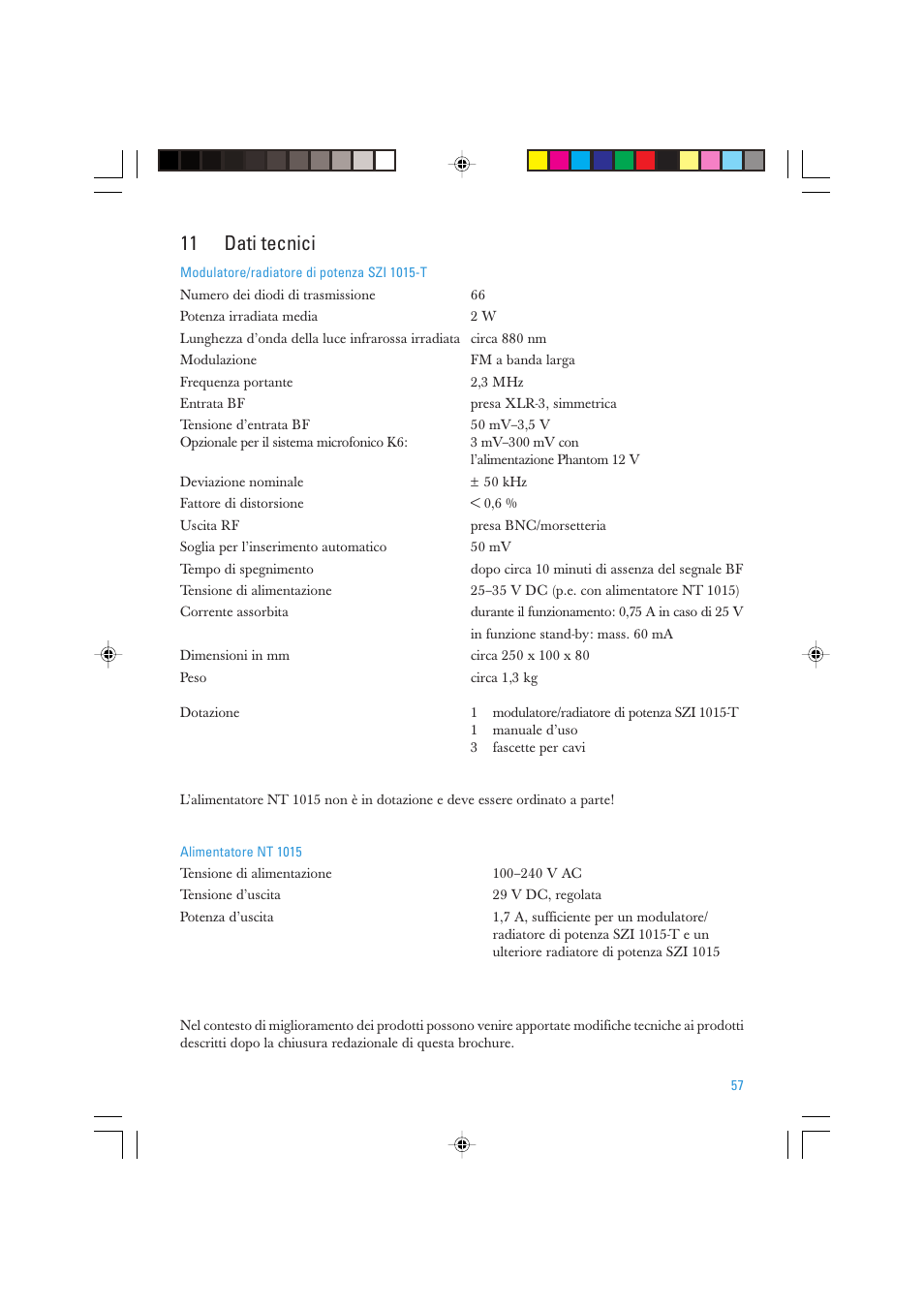 11 dati tecnici | Sennheiser SZI 1015-T User Manual | Page 57 / 86