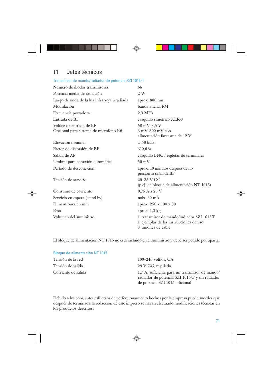 11 datos técnicos | Sennheiser SZI 1015-T User Manual | Page 71 / 86