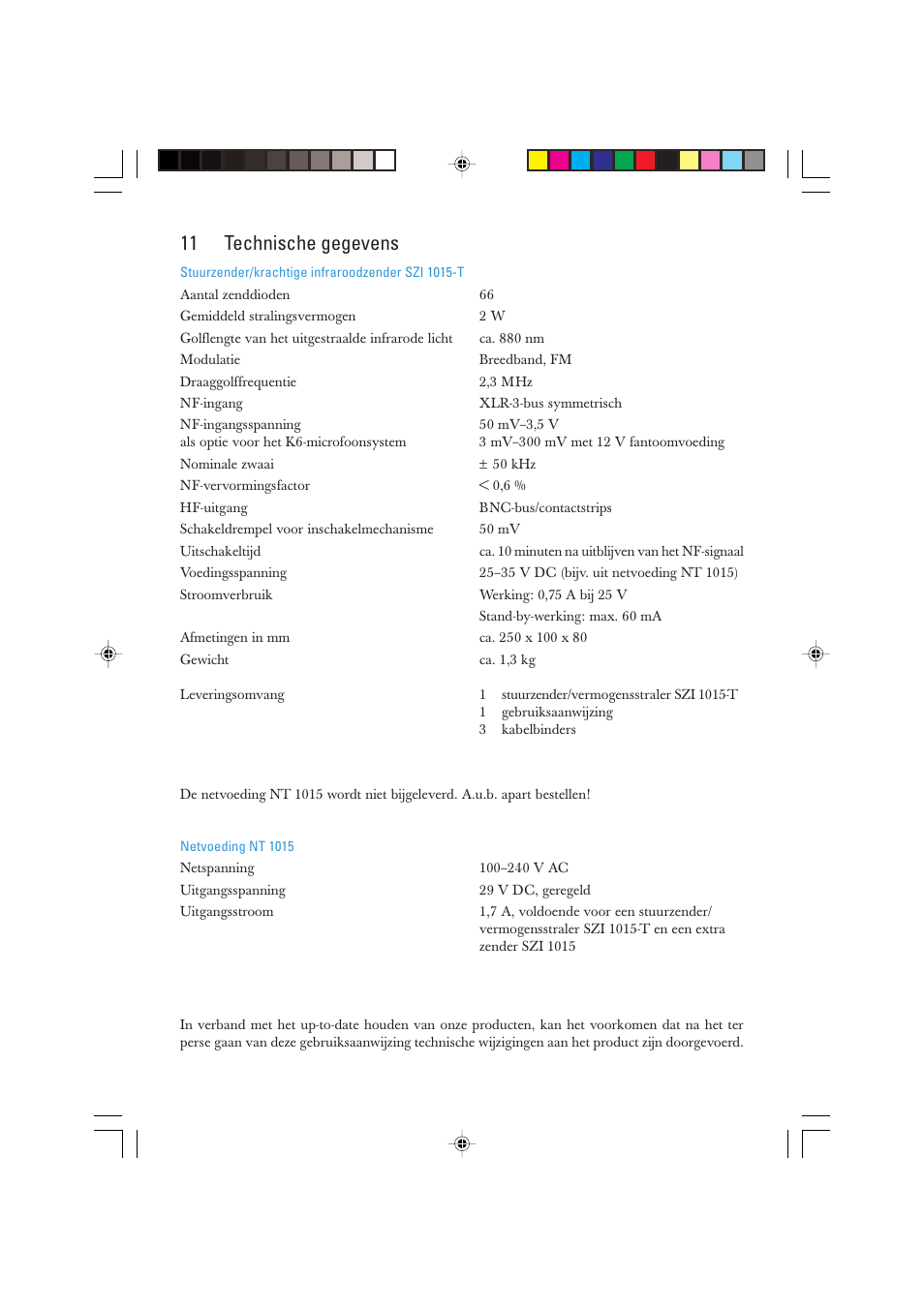 11 technische gegevens | Sennheiser SZI 1015-T User Manual | Page 85 / 86